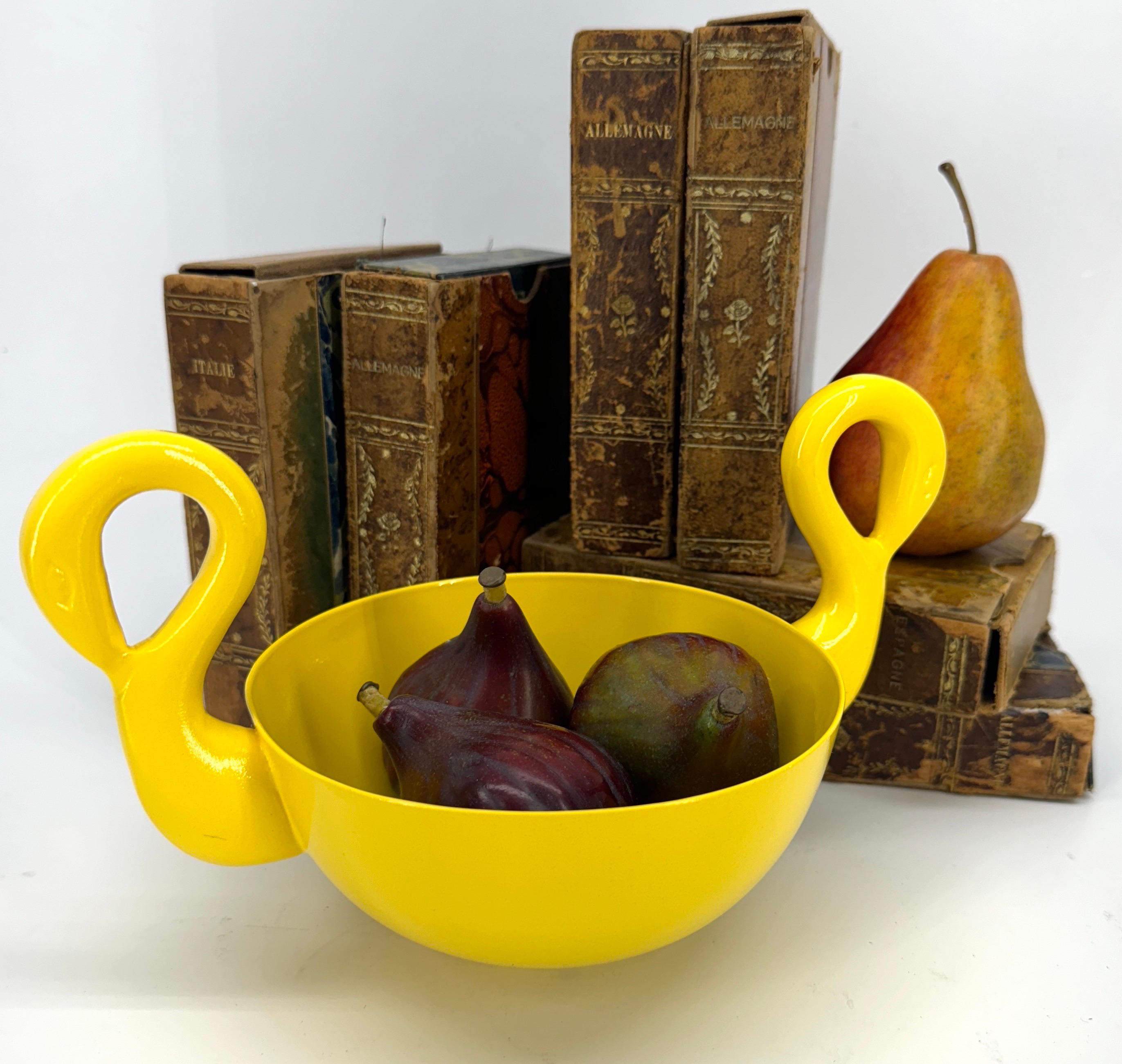 English Sunshine Yellow Powder-Coated Decorative Swan Bowl, Mid-Century Modern England For Sale