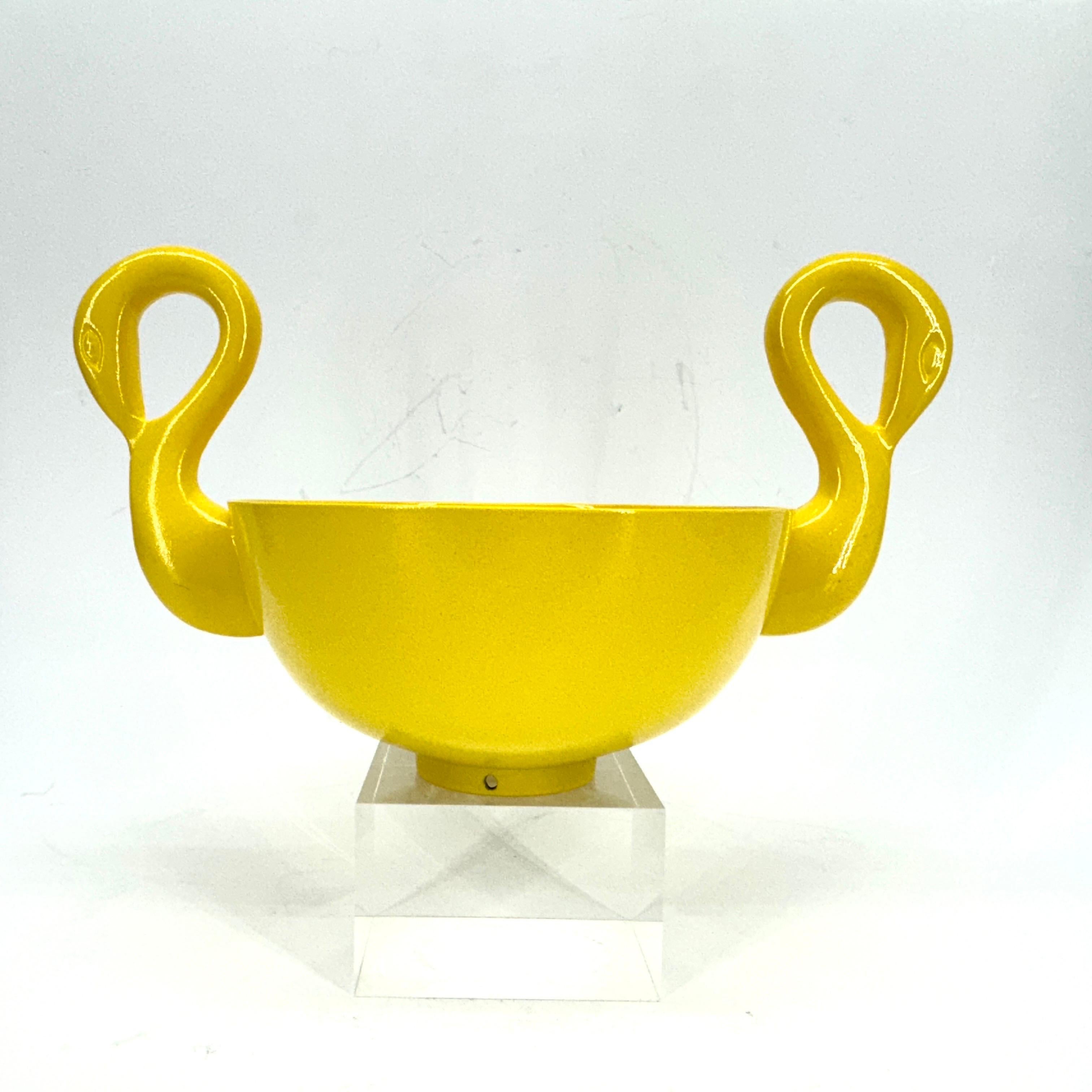 Mid-20th Century Sunshine Yellow Powder-Coated Decorative Swan Bowl, Mid-Century Modern England For Sale