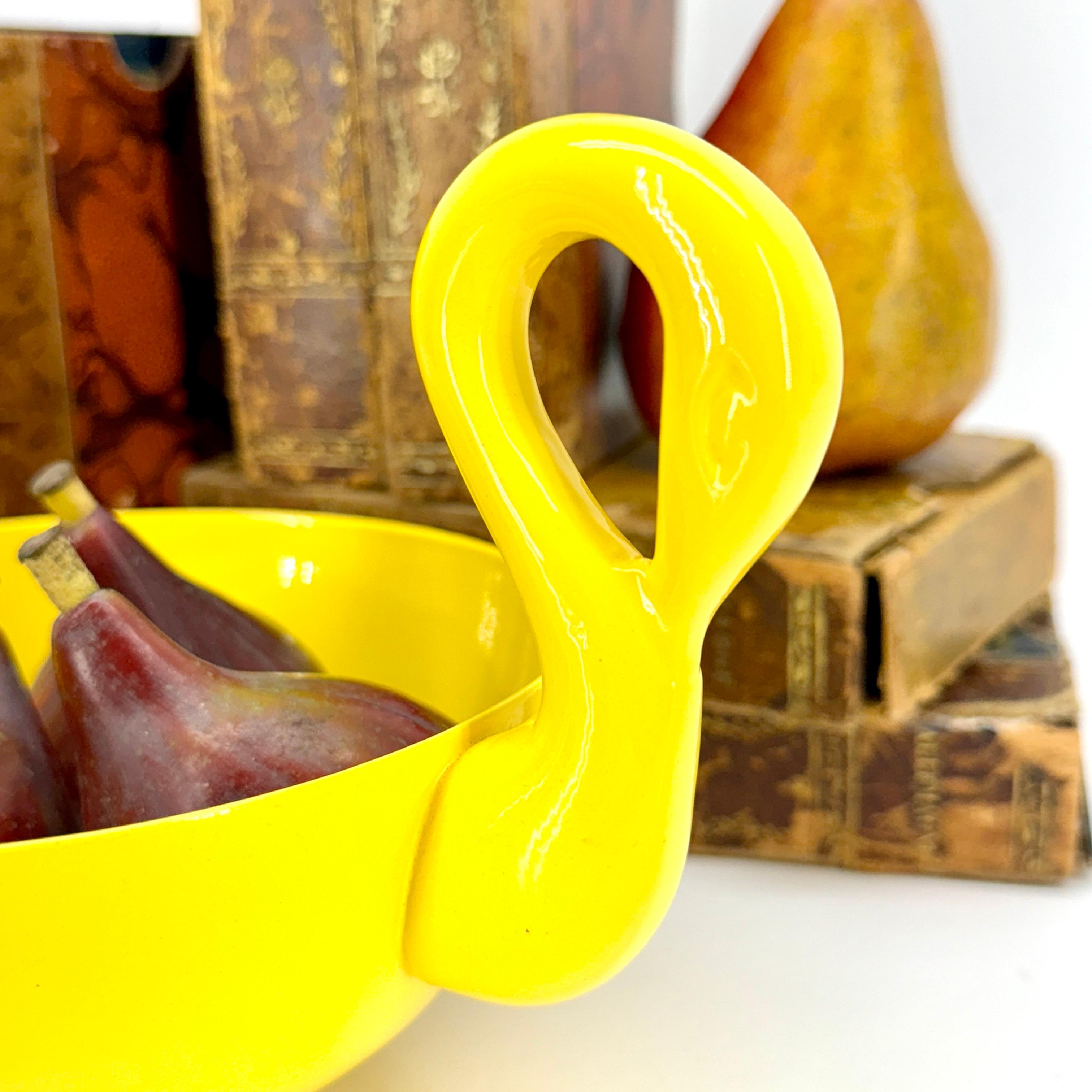Sunshine Yellow Powder-Coated Decorative Swan Bowl, Mid-Century Modern England For Sale 1