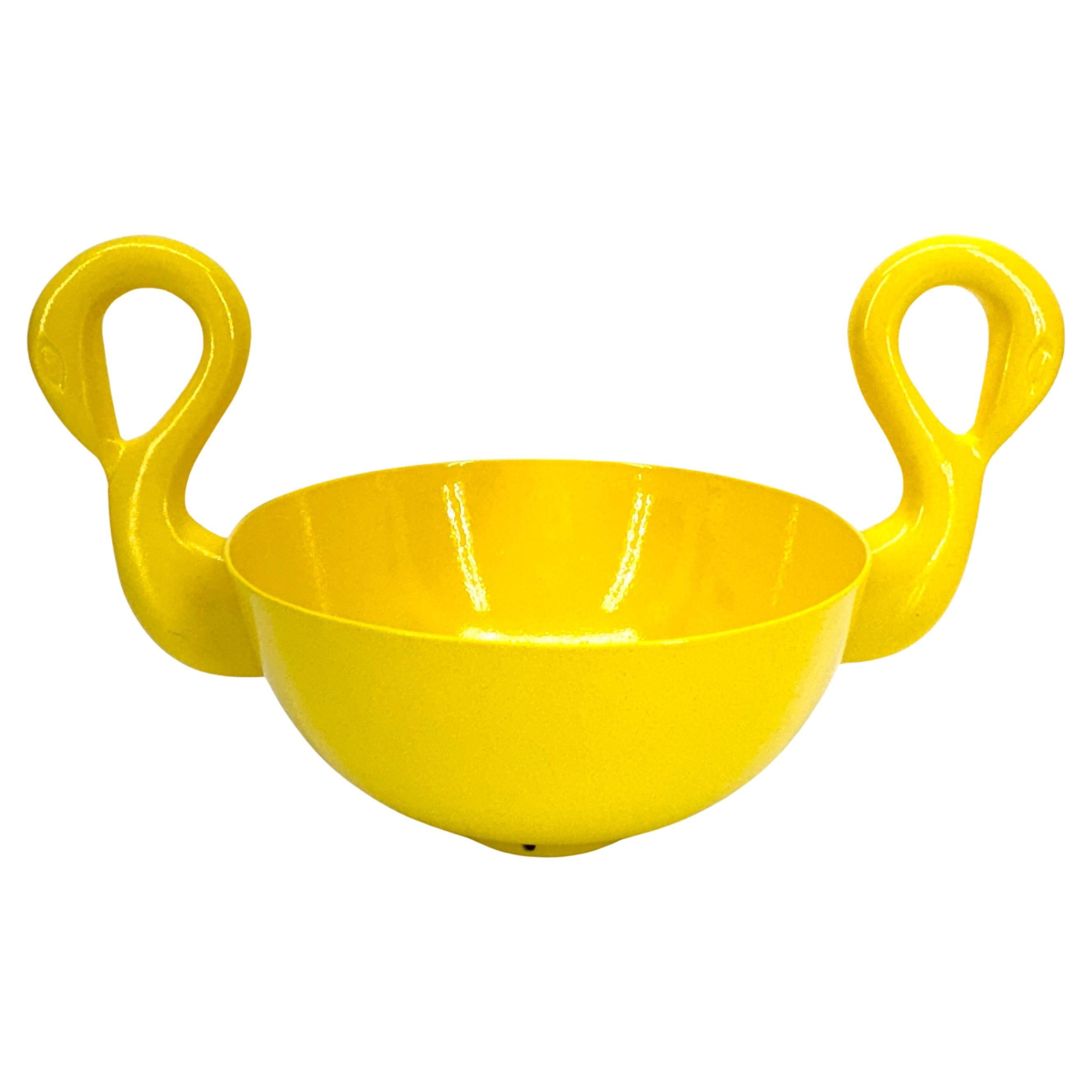Sunshine Yellow Powder-Coated Decorative Swan Bowl, Mid-Century Modern England For Sale