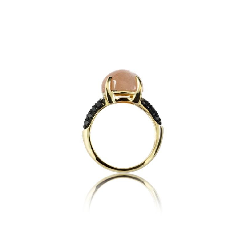 Contemporary Sunstone and Pavé Set Black Diamond 18kt Gold Ring Made in Italy