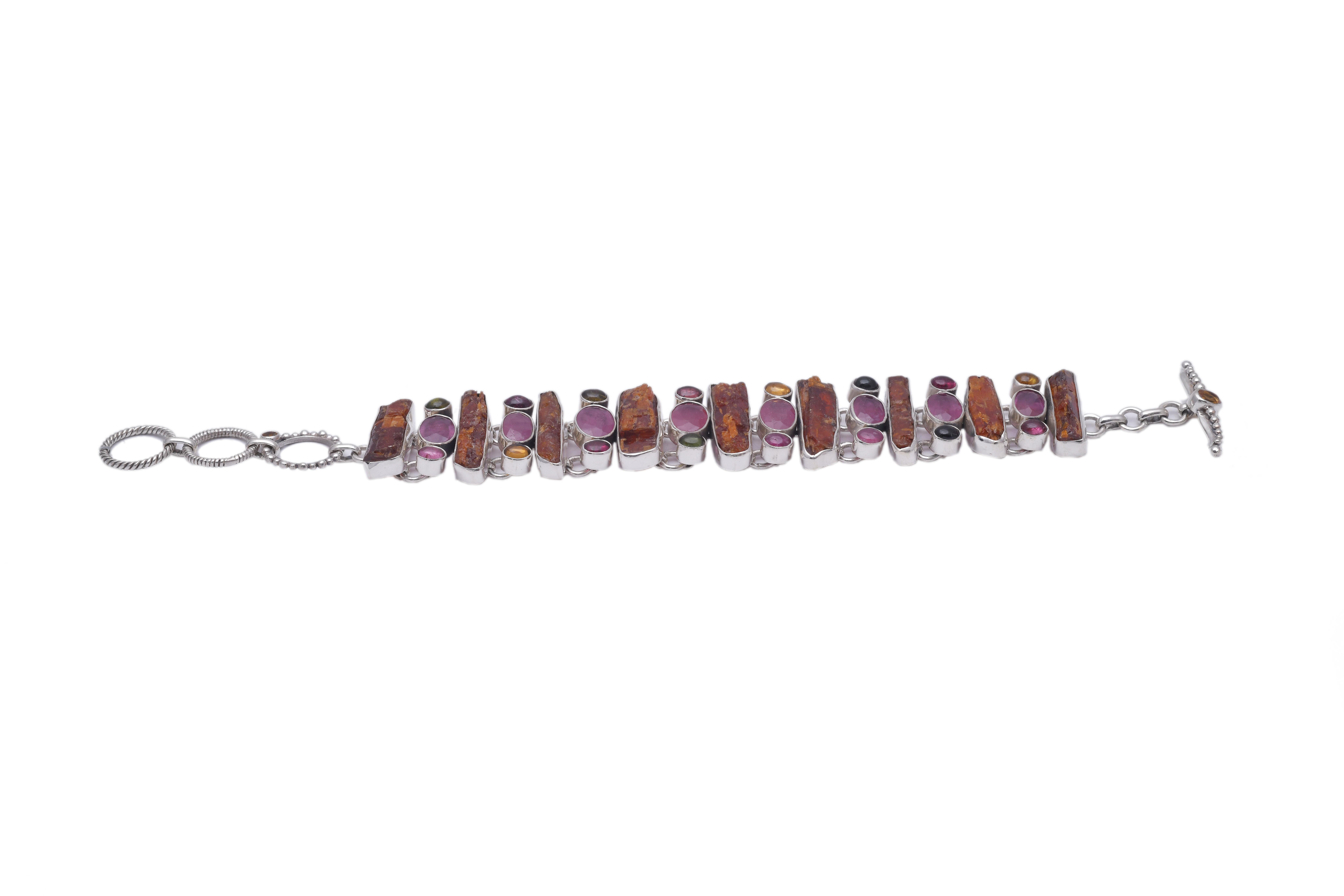 Sunstone and Tourmaline 925 sterling Silver Bracelet In New Condition In jaipur, IN