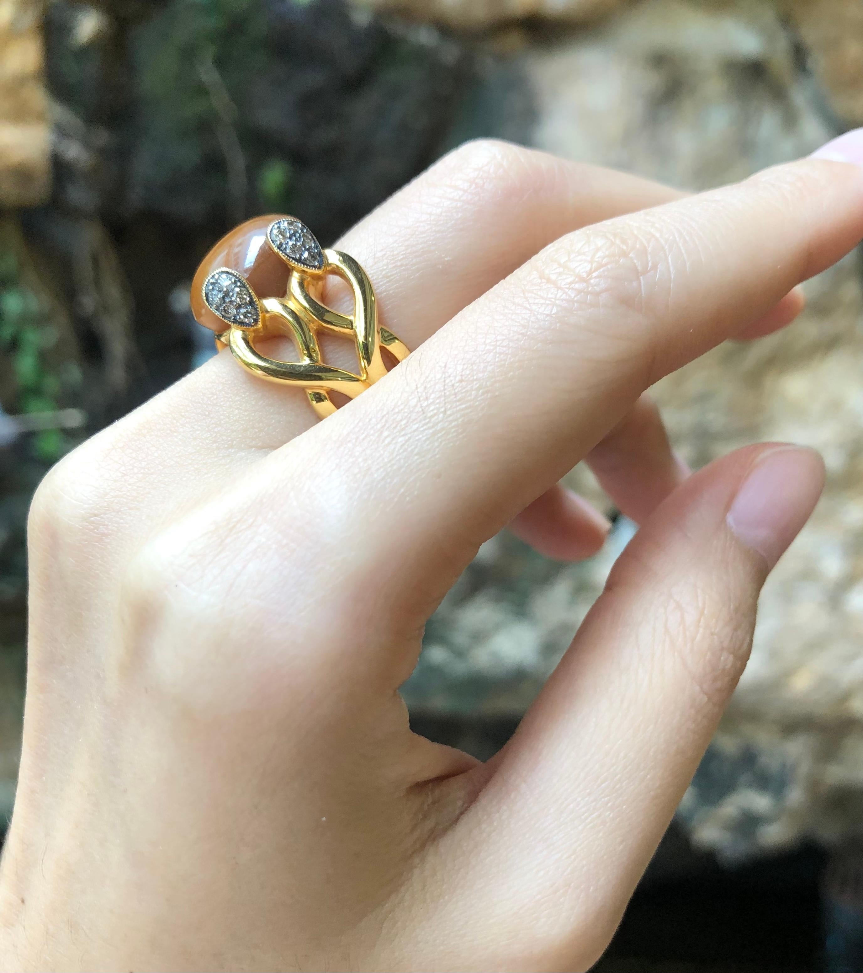 Sunstone with Brown Diamond Ring Set in 18 Karat Gold Settings For Sale 5