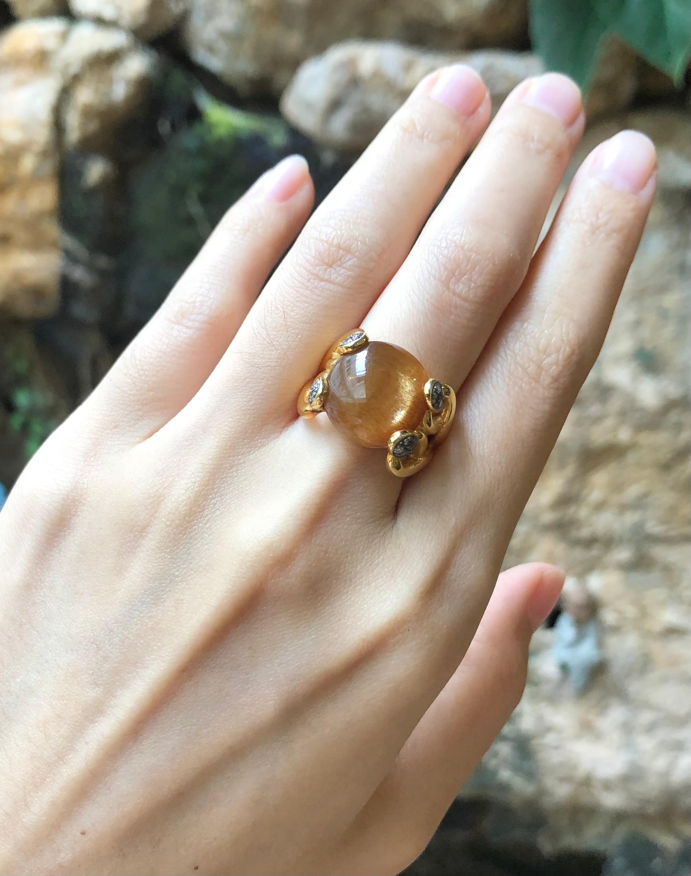 Sunstone with Brown Diamond Ring Set in 18 Karat Gold Settings For Sale 6