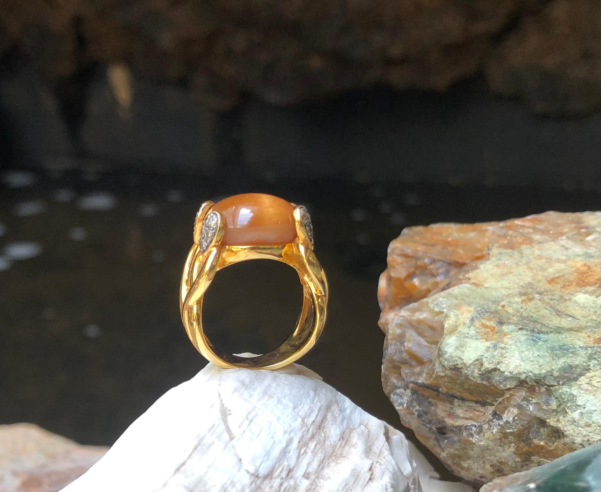 Sunstone with Brown Diamond Ring Set in 18 Karat Gold Settings For Sale 7