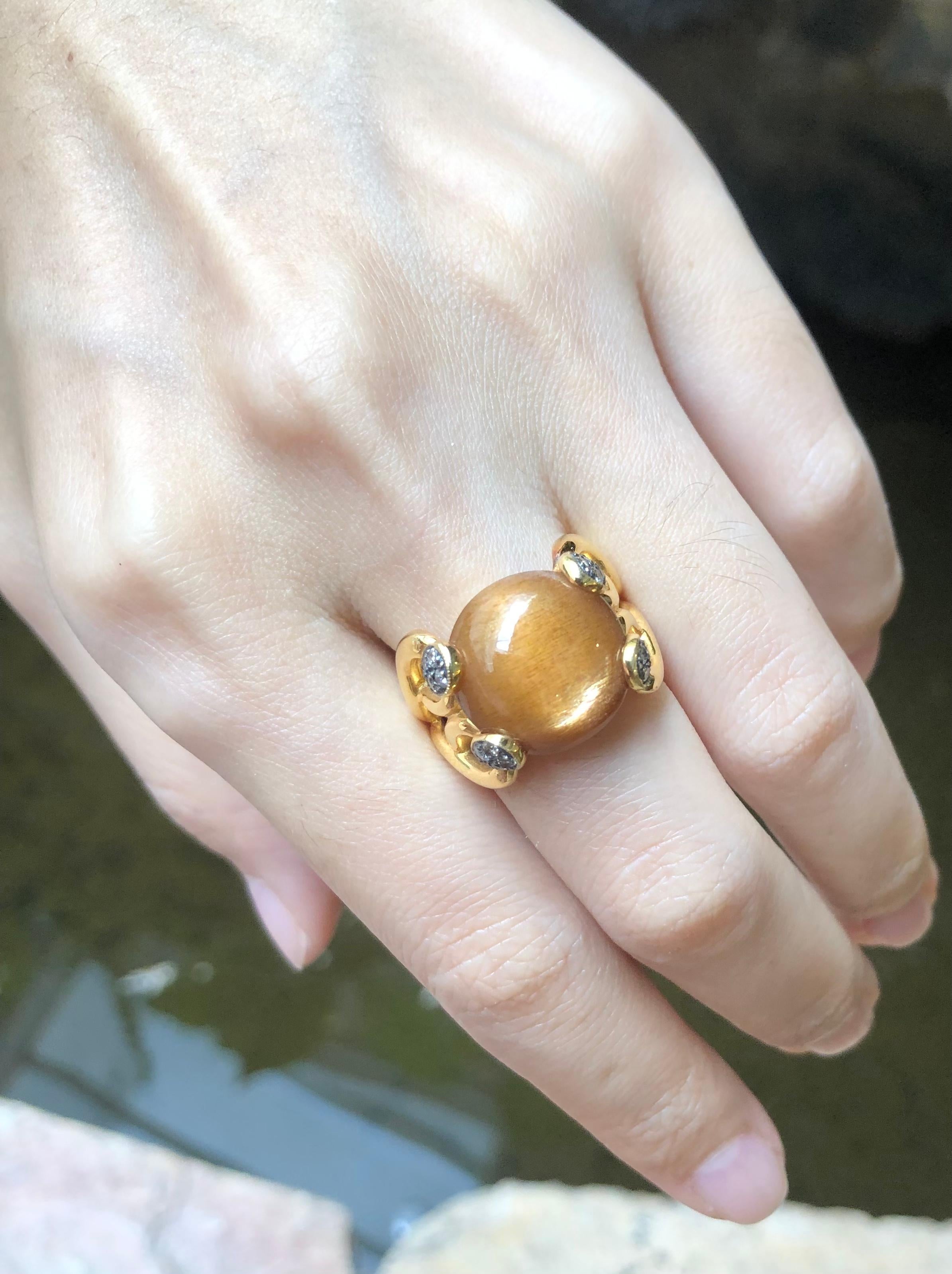 Sunstone with Brown Diamond Ring Set in 18 Karat Gold Settings For Sale 2