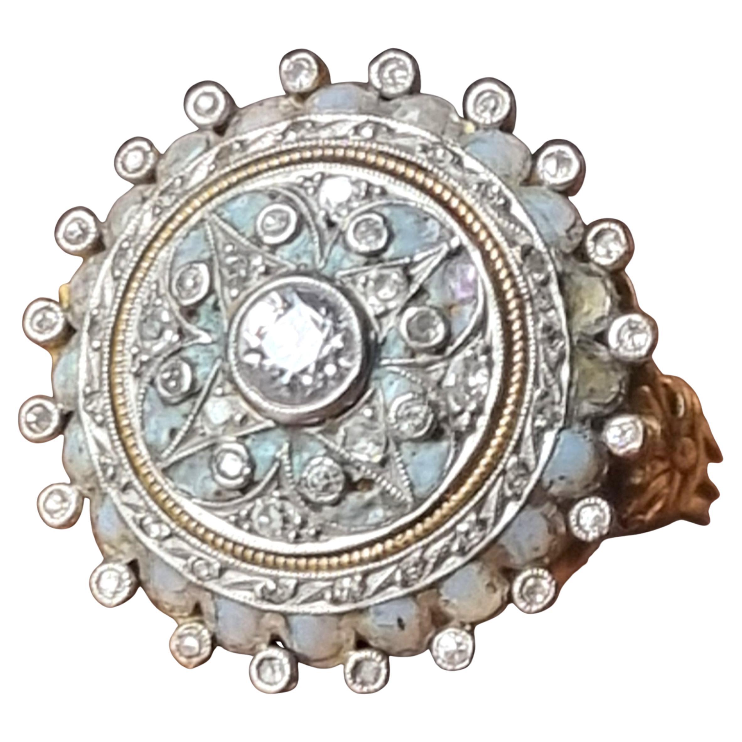 "Sunyer" Catalan  Art Nouveau–Art Deco Platinum and Gold Opal & Diamond Ring For Sale