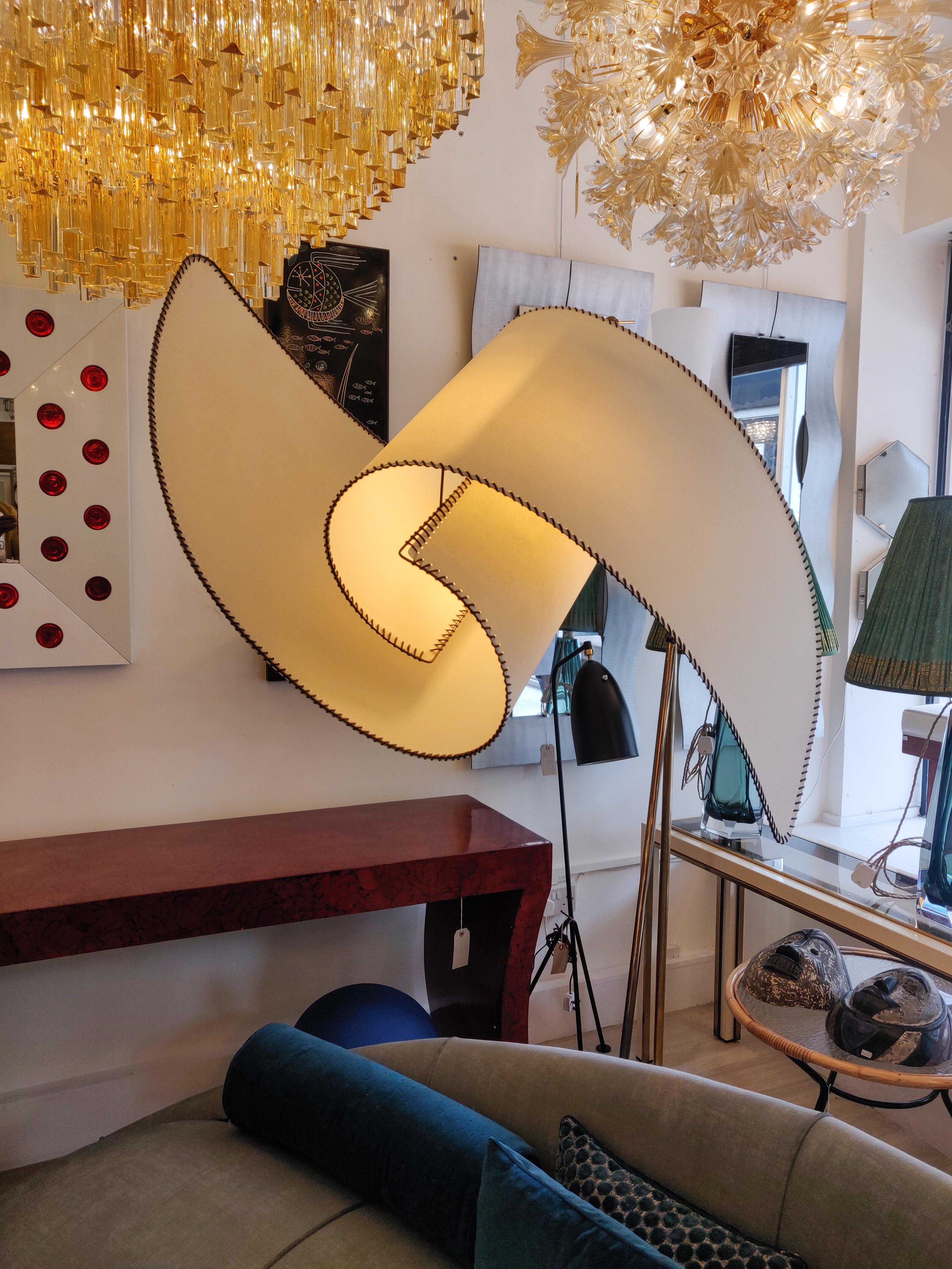 Suora Floor Lamp Burnished Brass Marble Parchment Design by Carlo Mollino 4