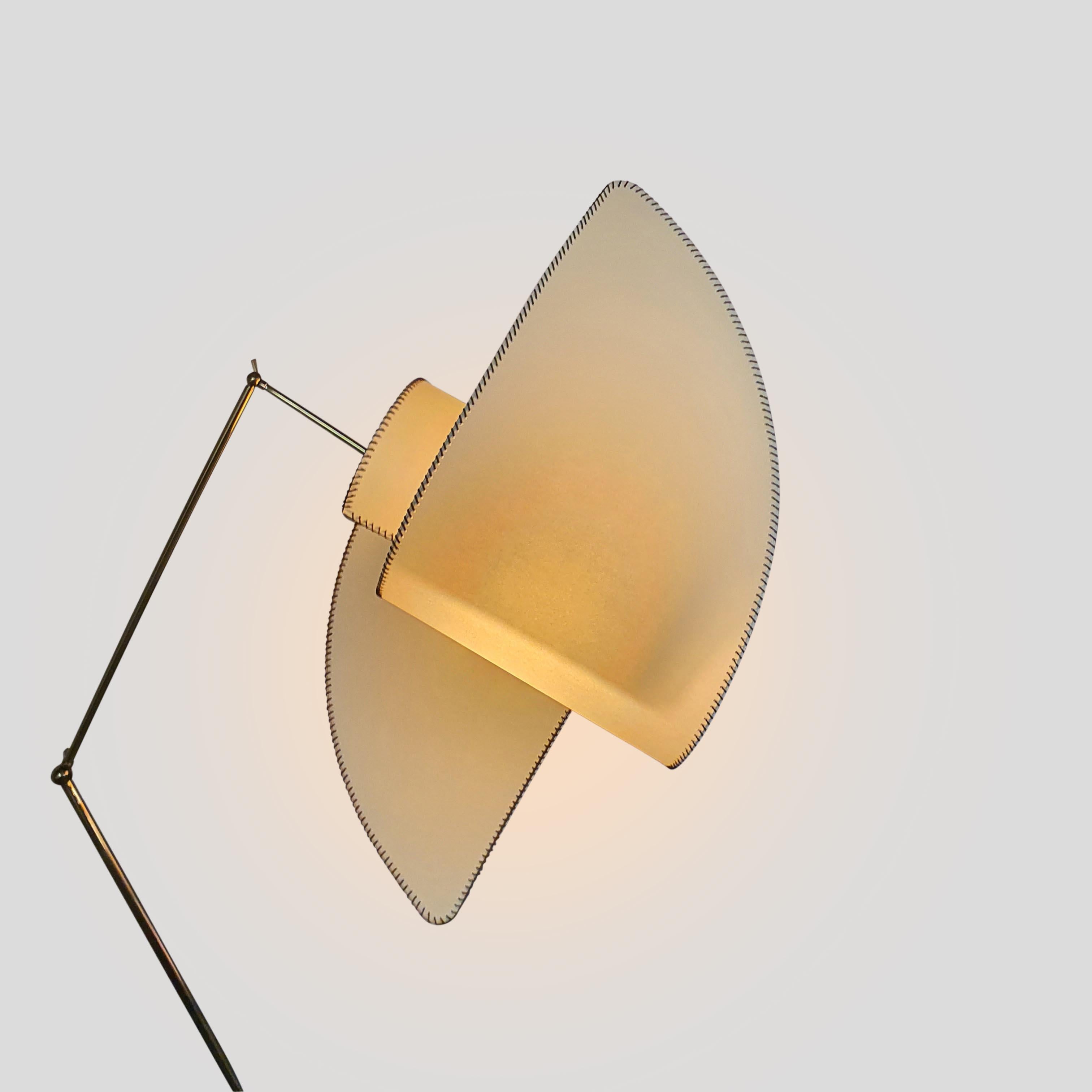 Suora Floor Lamp Burnished Brass Marble Parchment Design by Carlo Mollino For Sale 1