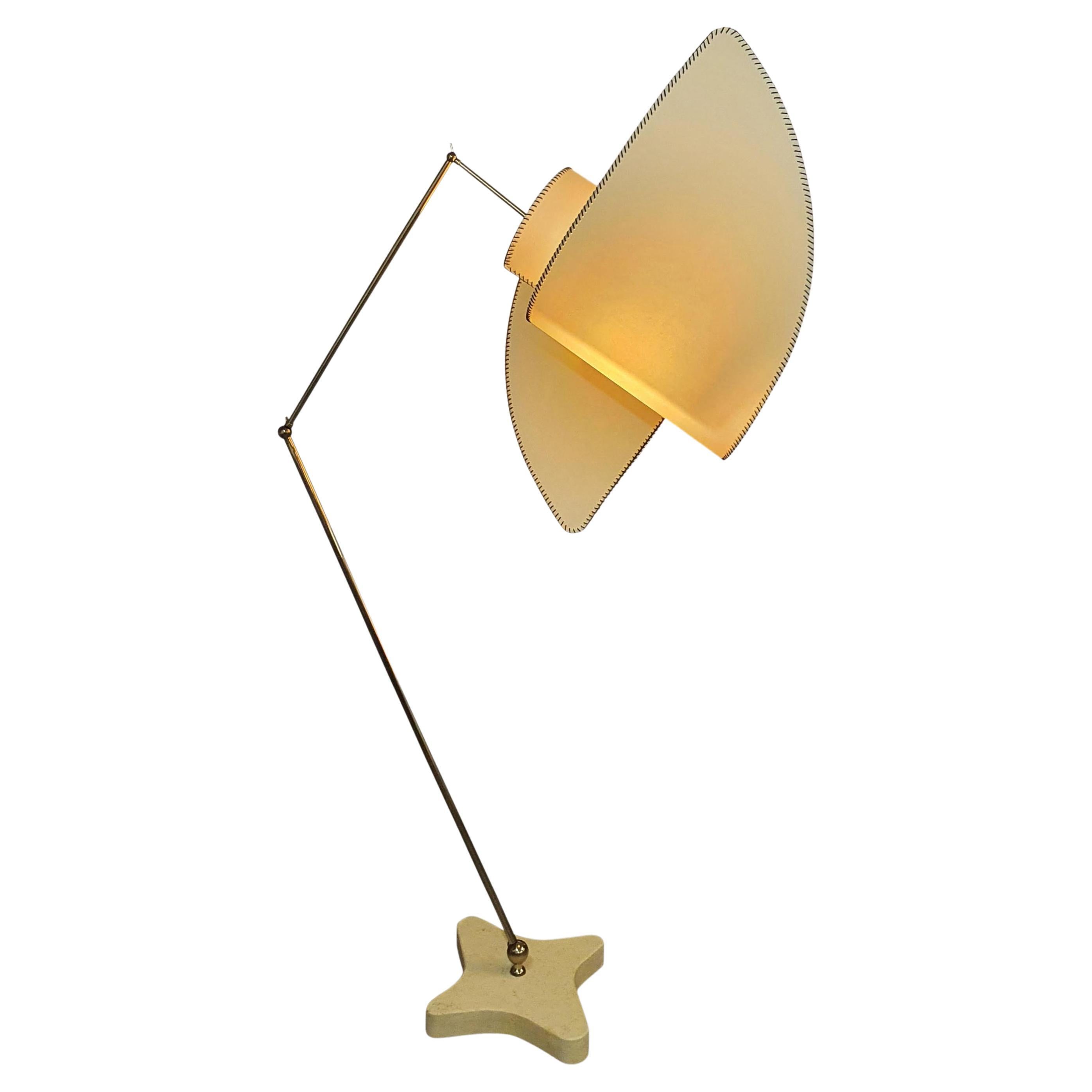 Suora Floor Lamp Burnished Brass Marble Parchment Design by Carlo Mollino For Sale