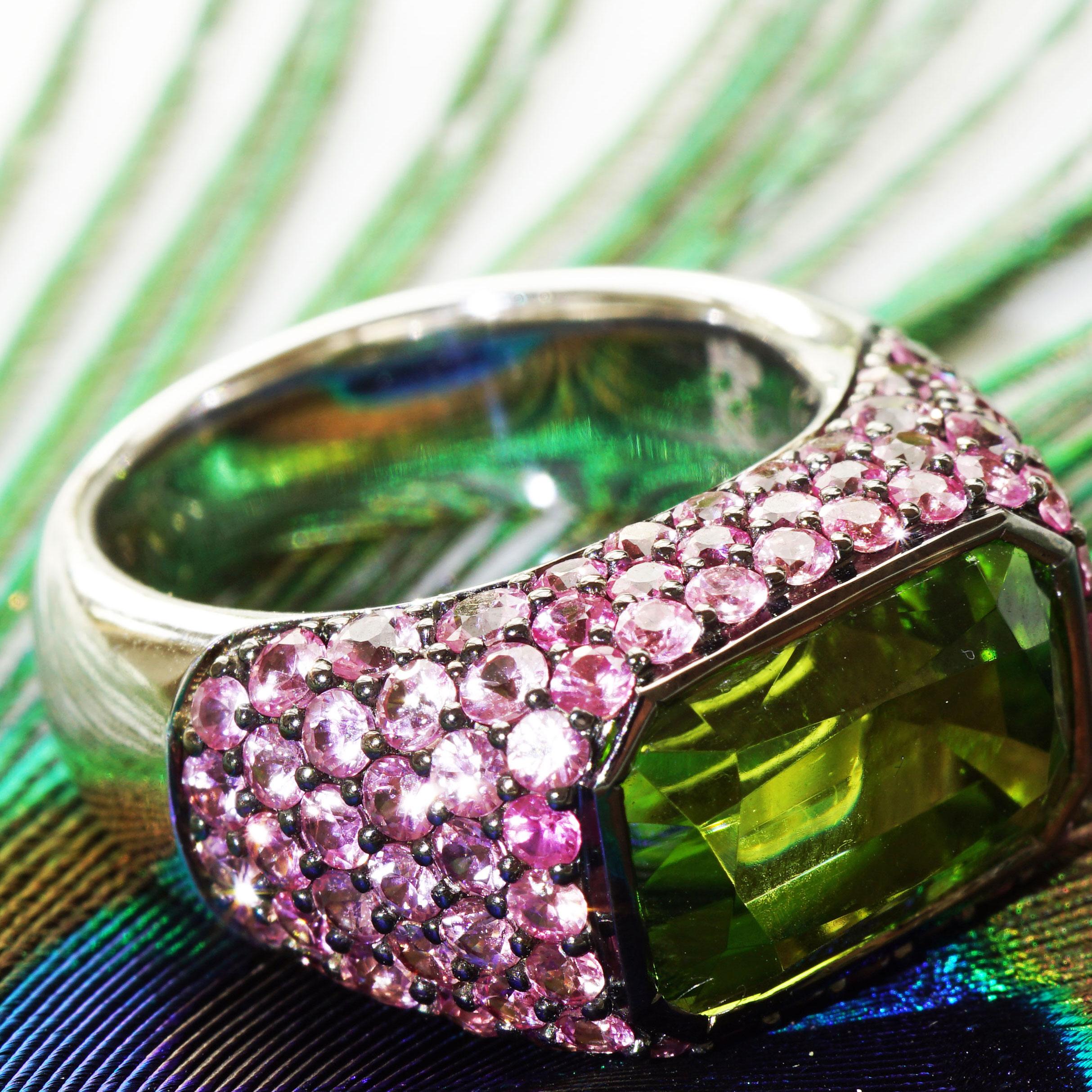 Supat Mine Augeclean Peridot Saphir Ring 9ct AAA+ seltener weltberühmter Apfelgrüner Ring im Angebot 8