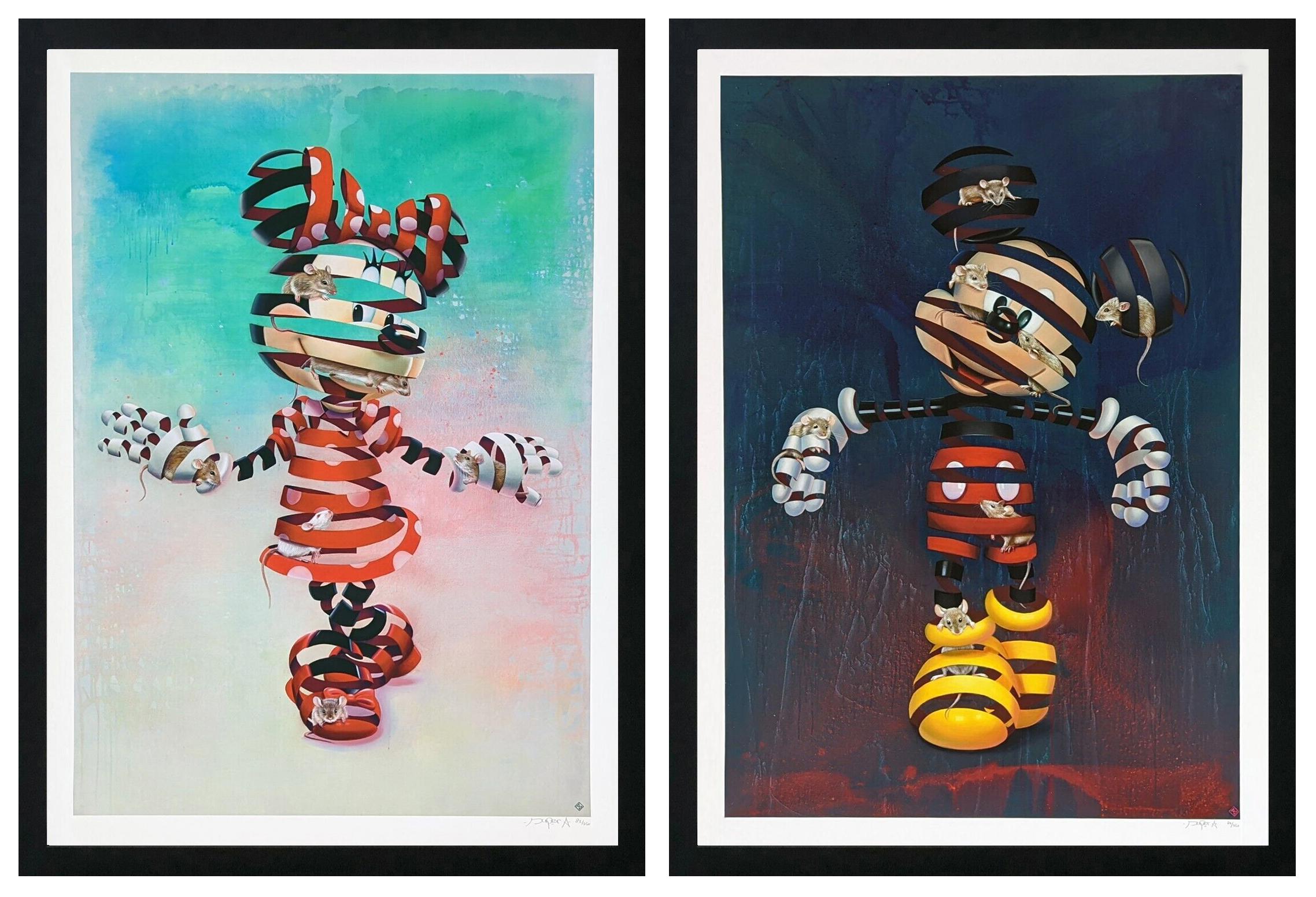 Super A (Stefan Thelen) Figurative Print - ENCAGED MICKEY & ENCAGED MINNIE DIPTYCH