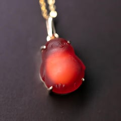 Super Adorable Handcarved Penguin Egg Fire Opal Pendant Necklace 18K Yellow Gold