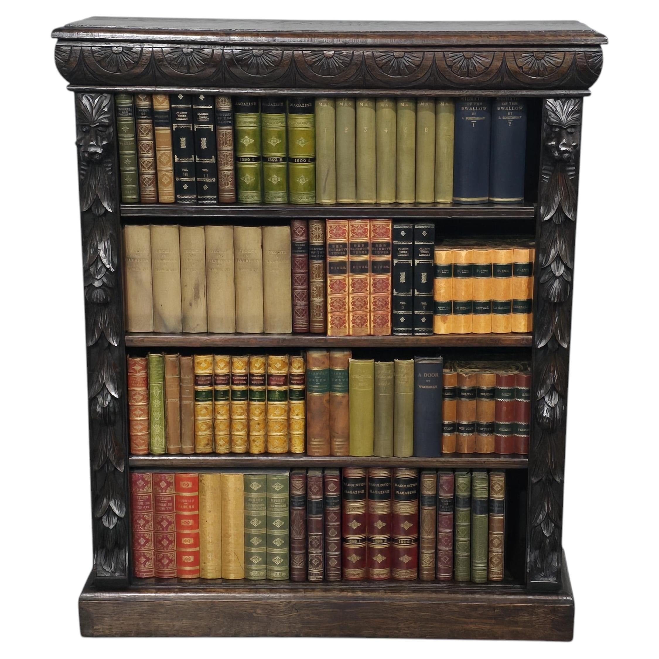 Super Carved Oak Open Adjustable Library Bookcase