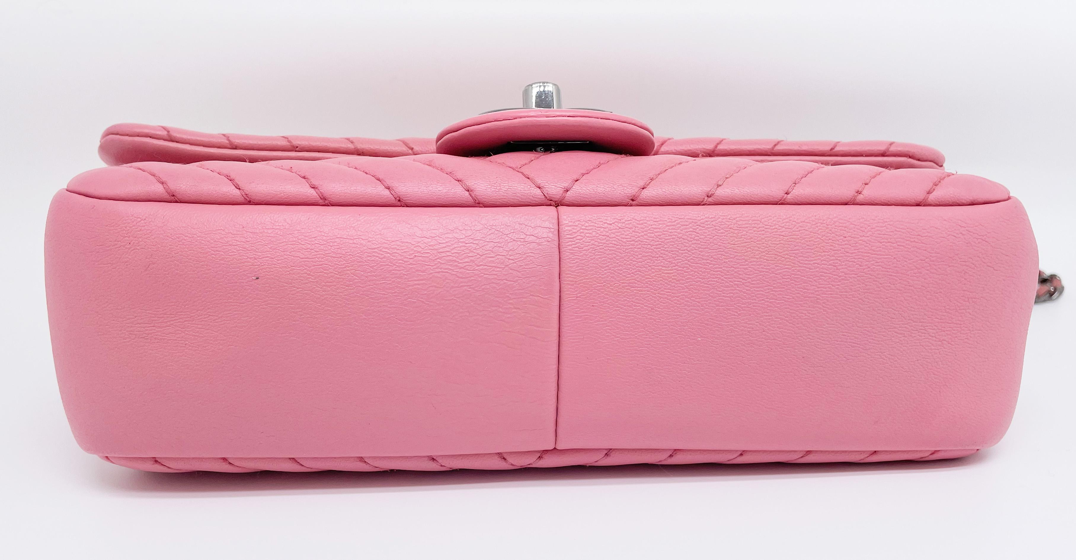 Super Chanel Timeless bag in lambskin with asymmetrical Chevron Pink 2