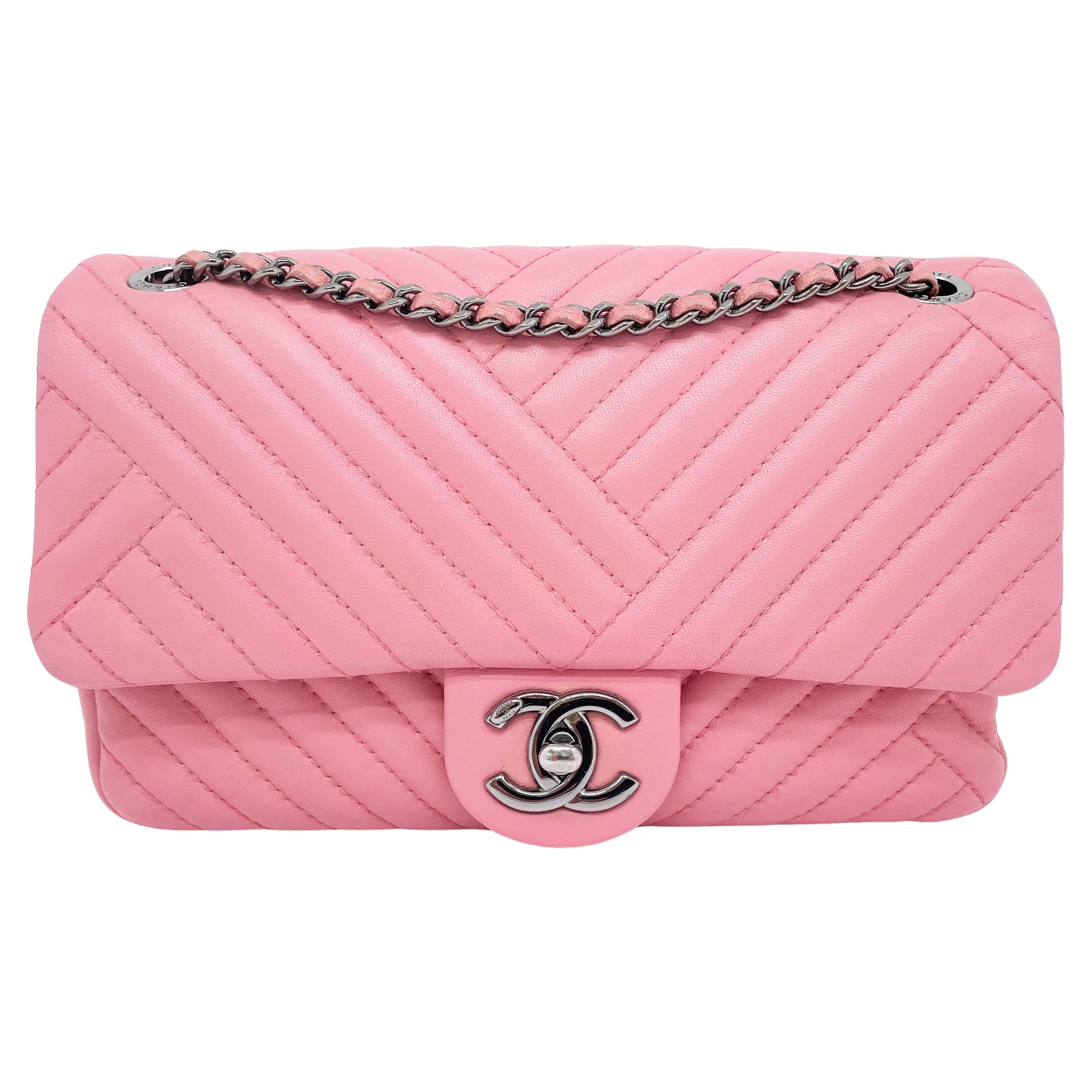 Super Chanel Timeless Bag in Lambskin with Asymmetrical Chevron Pink