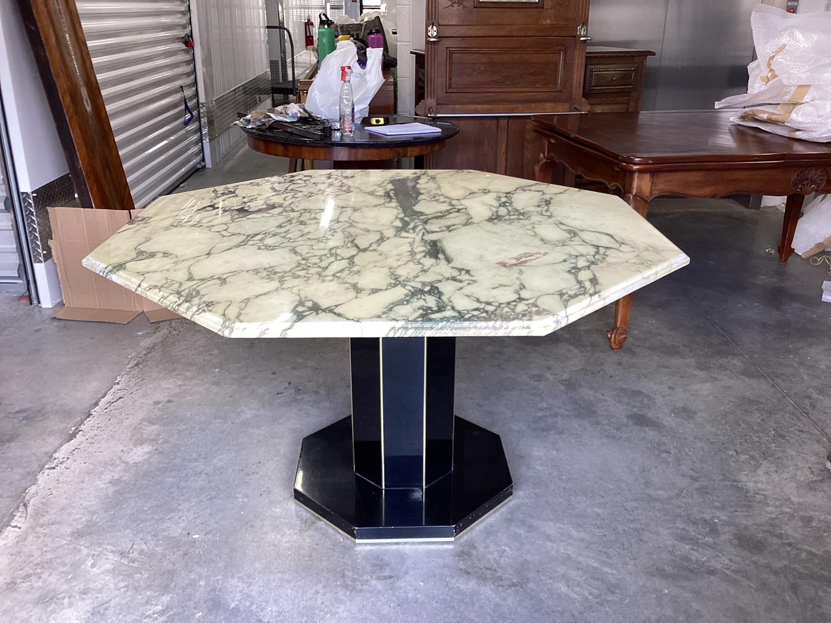 Late 20th Century Super Chic French Art Deco Black Laquer and Hexagonal Marble Dining Table