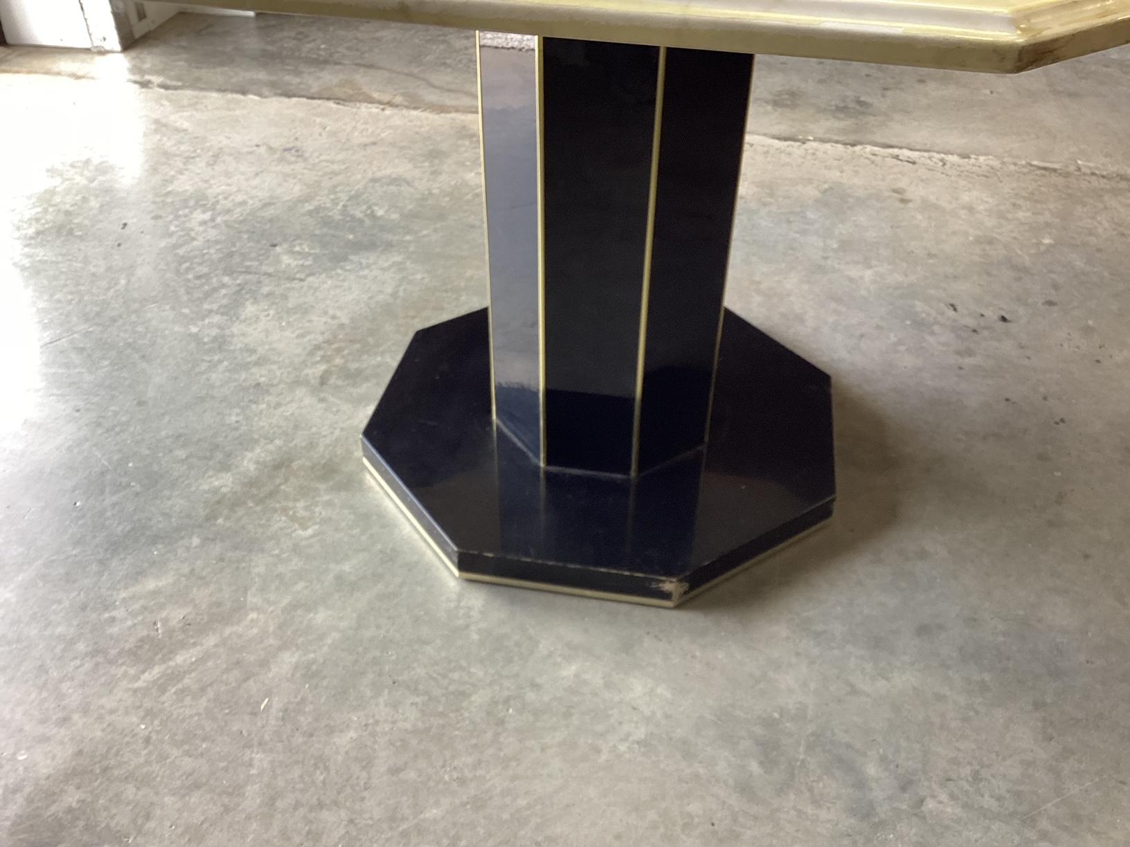 Super Chic French Art Deco Black Laquer and Hexagonal Marble Dining Table 1