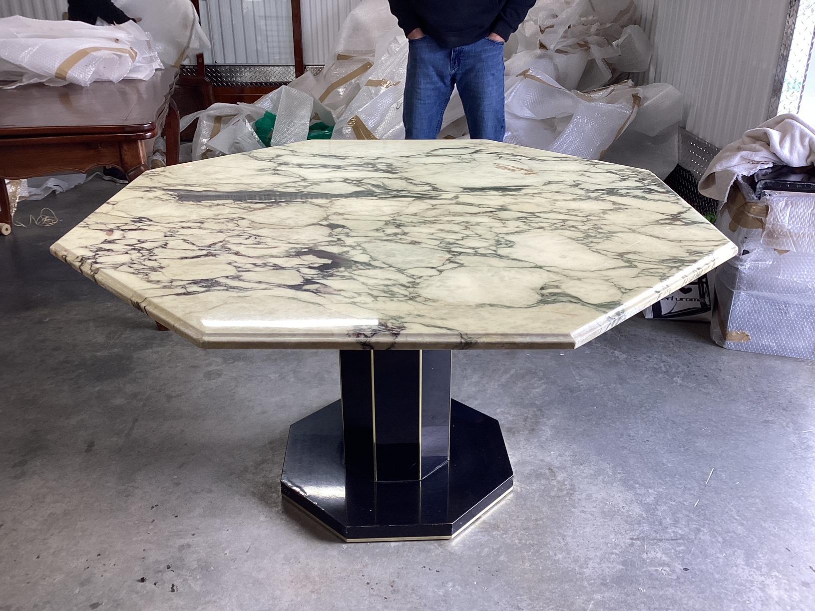 Super Chic French Art Deco Black Laquer and Hexagonal Marble Dining Table 2