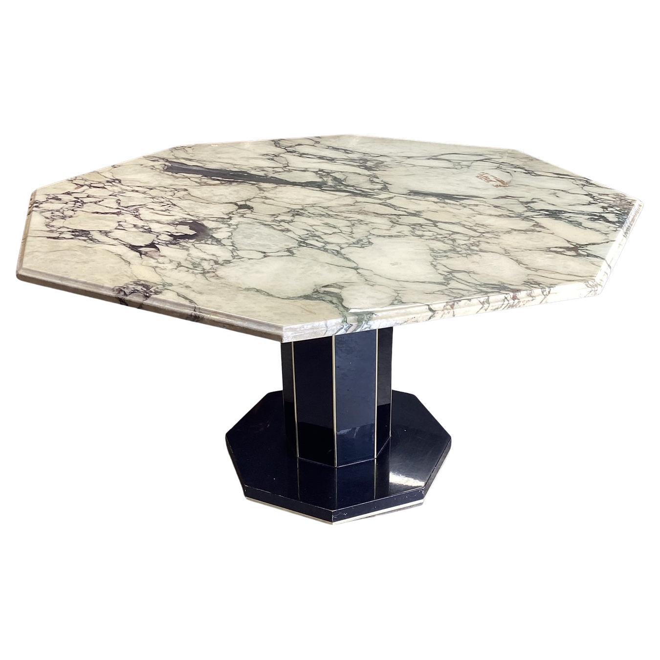 Super Chic French Art Deco Black Laquer and Hexagonal Marble Dining Table