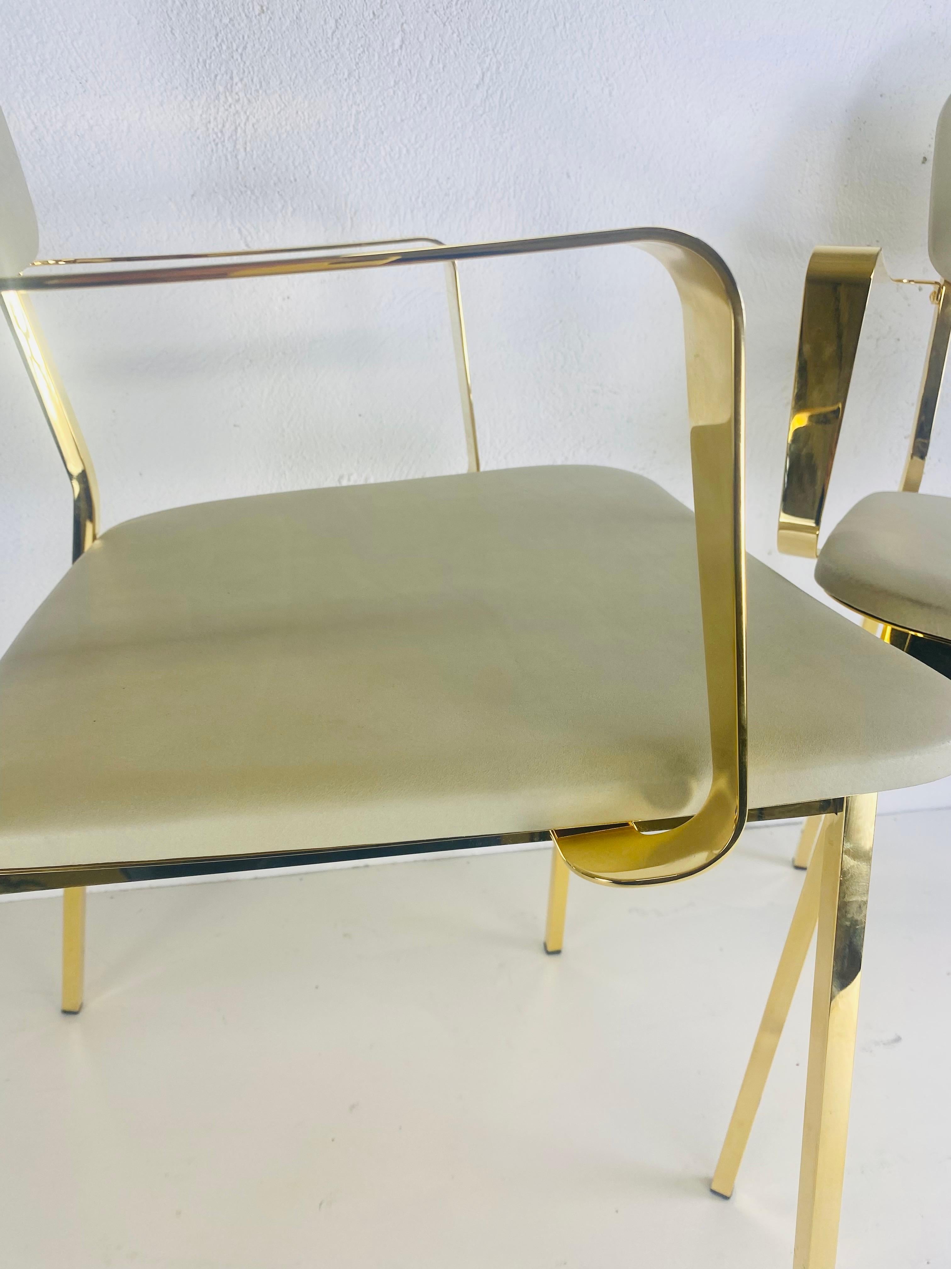 Mid-Century Modern Super chic Italian leather and brass side shares/a pair For Sale