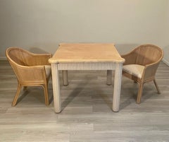 Super Chic Karl Springer Style Painted Rattan & Laquer Beige Square Game Table