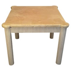 Super Chic Karl Springer Style Painted Rattan & Laquer Beige Square Game Table