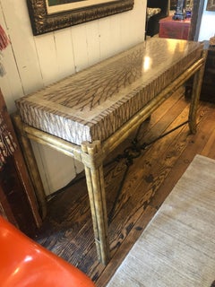 Super Chic Large Designer Bamboo & Travertine Console Table