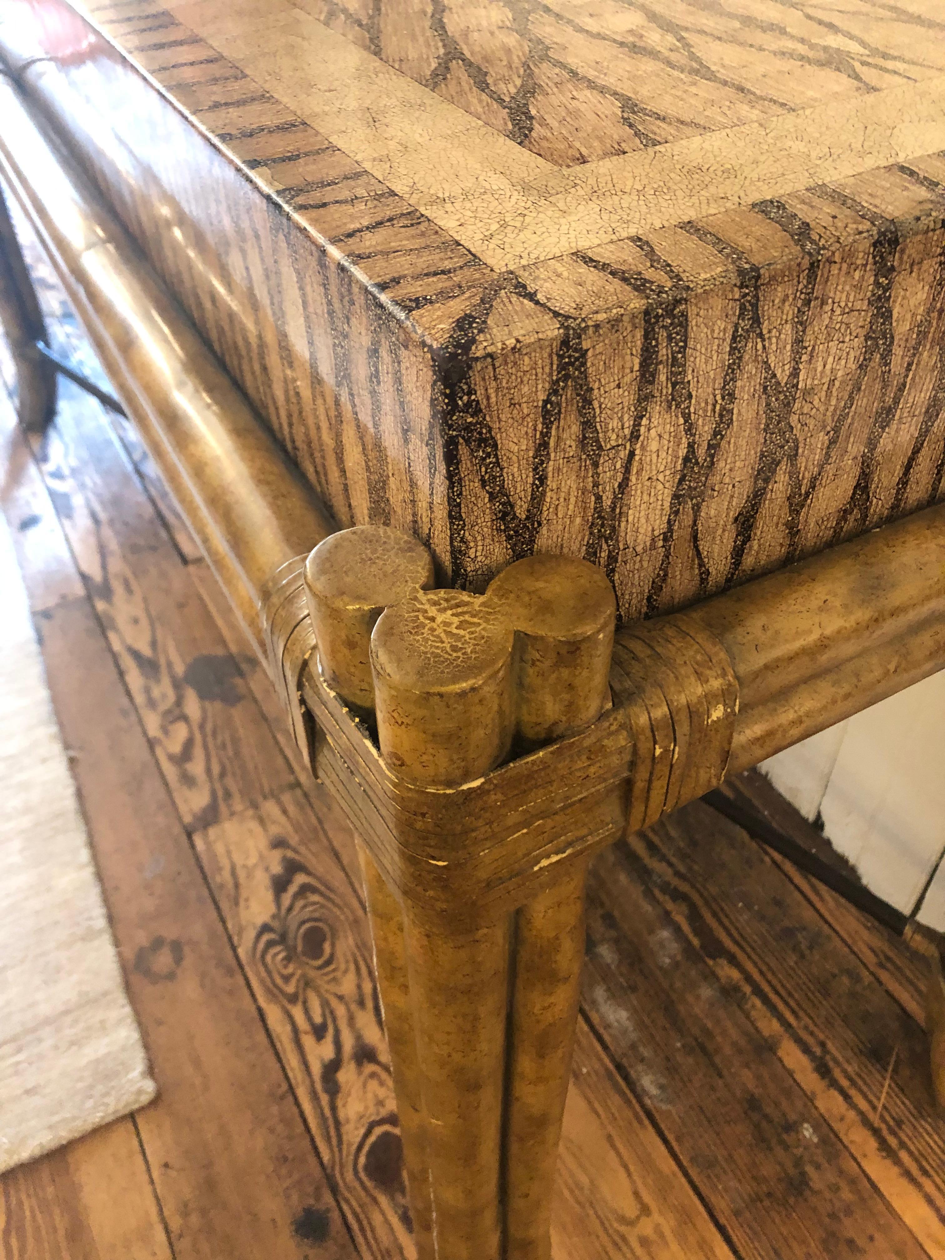 North American Super Chic Large Designer Bamboo & Travertine Console Table