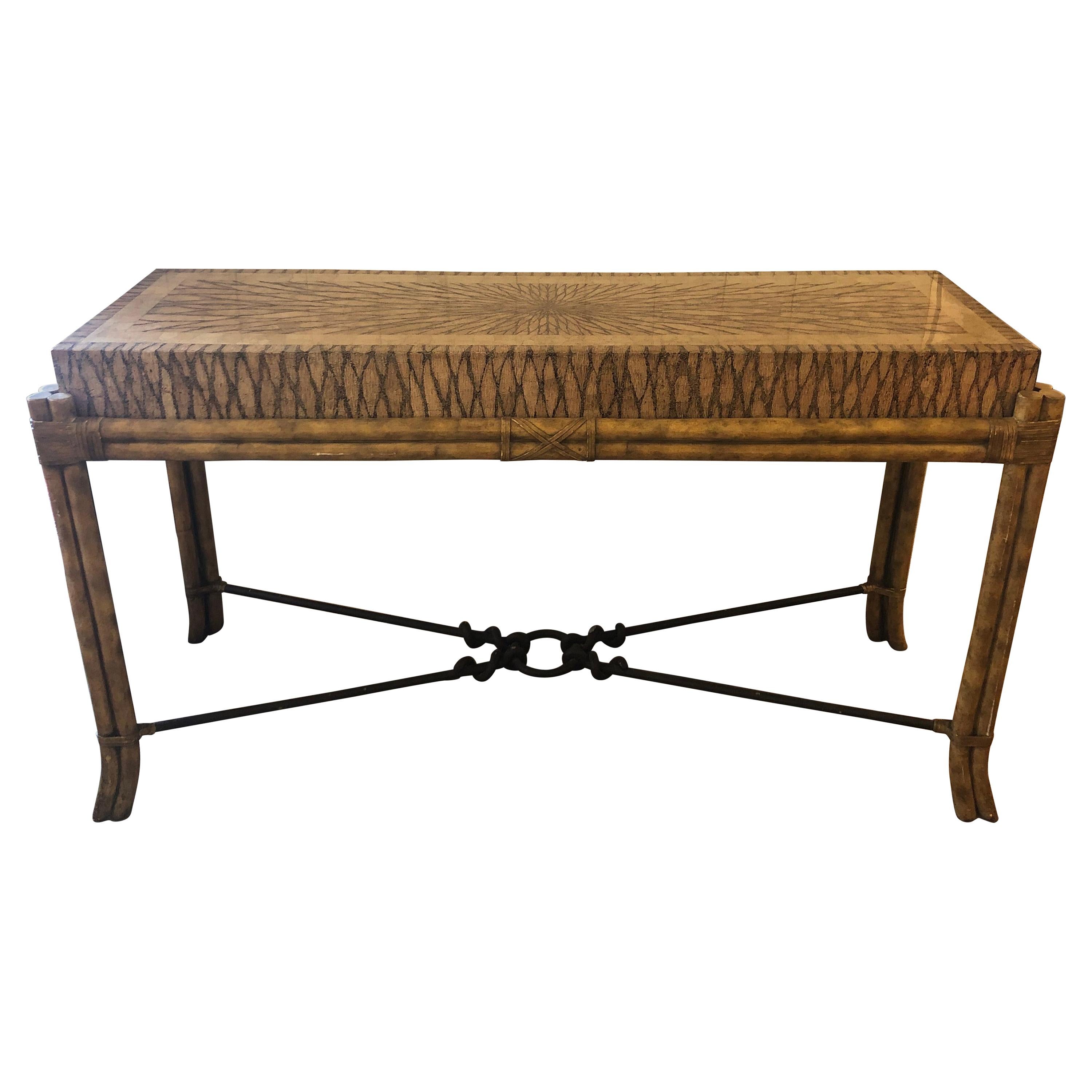 Super Chic Large Designer Bamboo & Travertine Console Table