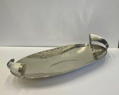 Super Chic Large Hammered Silver Plate Oblong Platter with Horn Handles