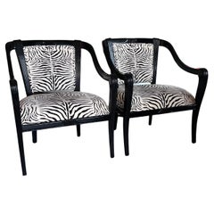 Super Chic Pair of Black Glossy and Cotton Velvet Zebra Armchairs