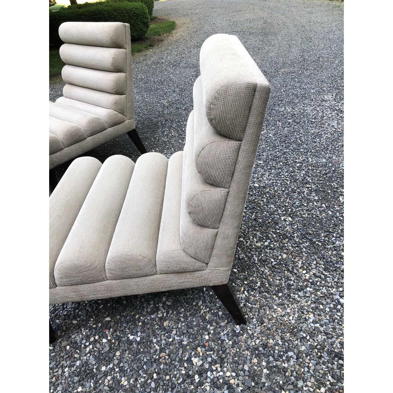 American Super Chic Pair of Mid-Century Modern Channel Back Slipper Chairs