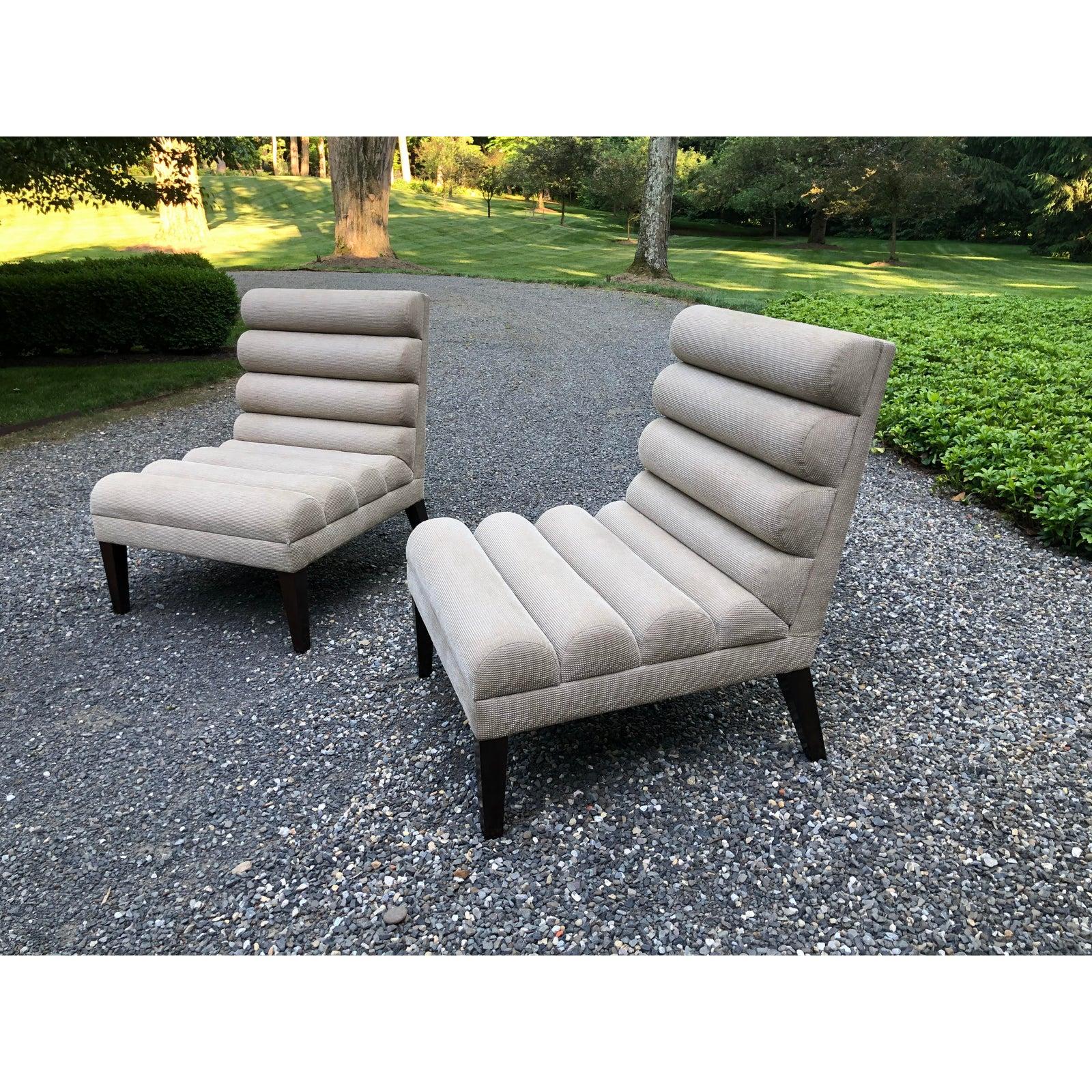 Super Chic Pair of Mid-Century Modern Channel Back Slipper Chairs In Good Condition In Hopewell, NJ