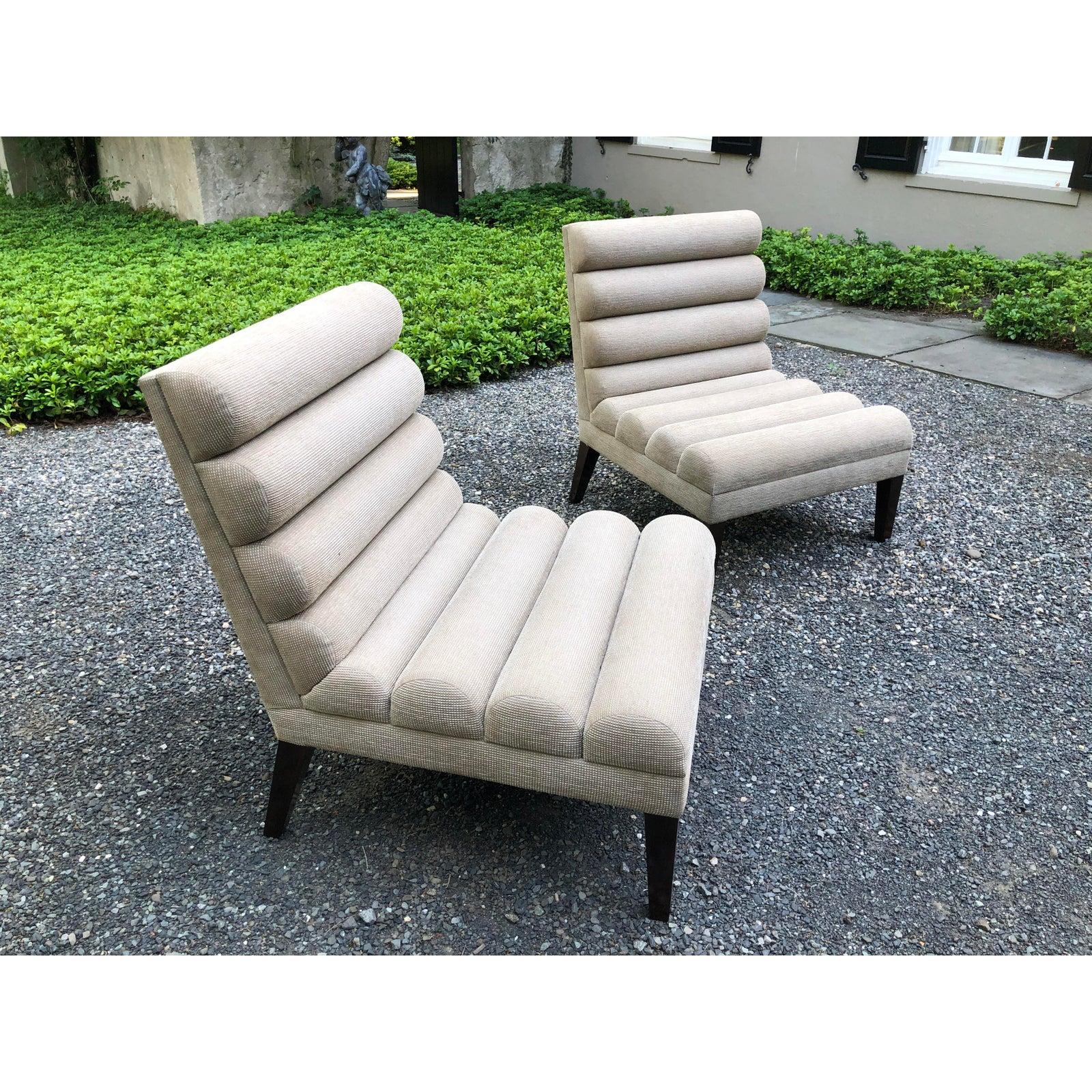 Super Chic Pair of Mid-Century Modern Channel Back Slipper Chairs 1