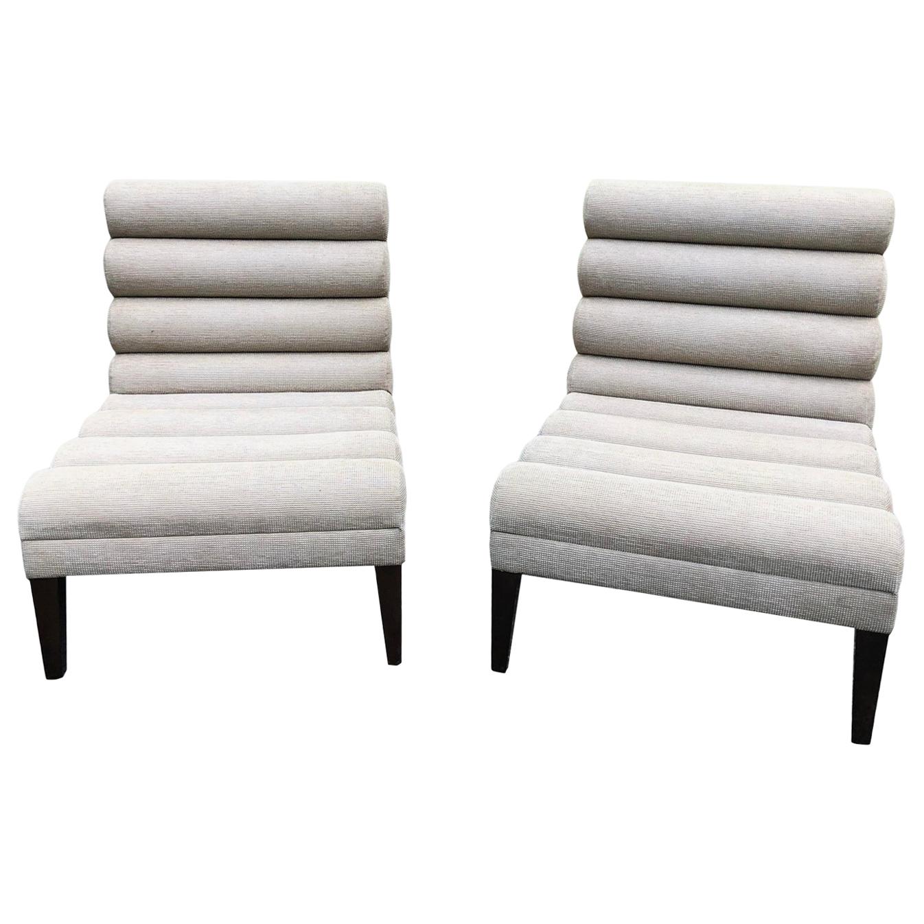 Super Chic Pair of Mid-Century Modern Channel Back Slipper Chairs
