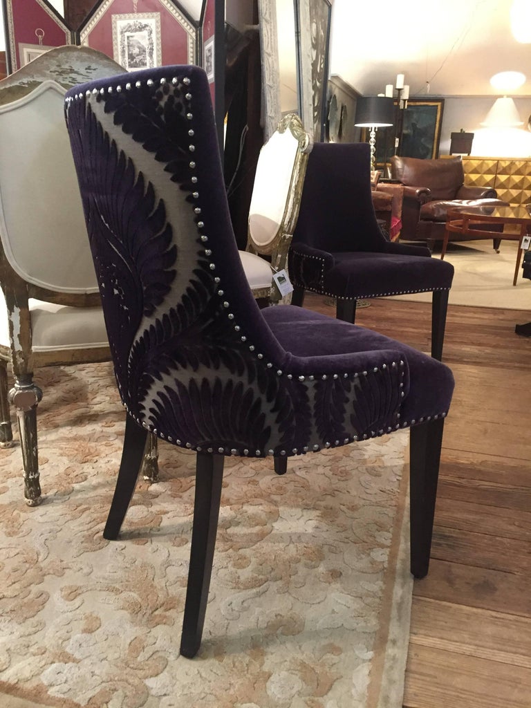 Super Chic Pair of Purple Mohair and Cut Velvet Dining or Livingroom
