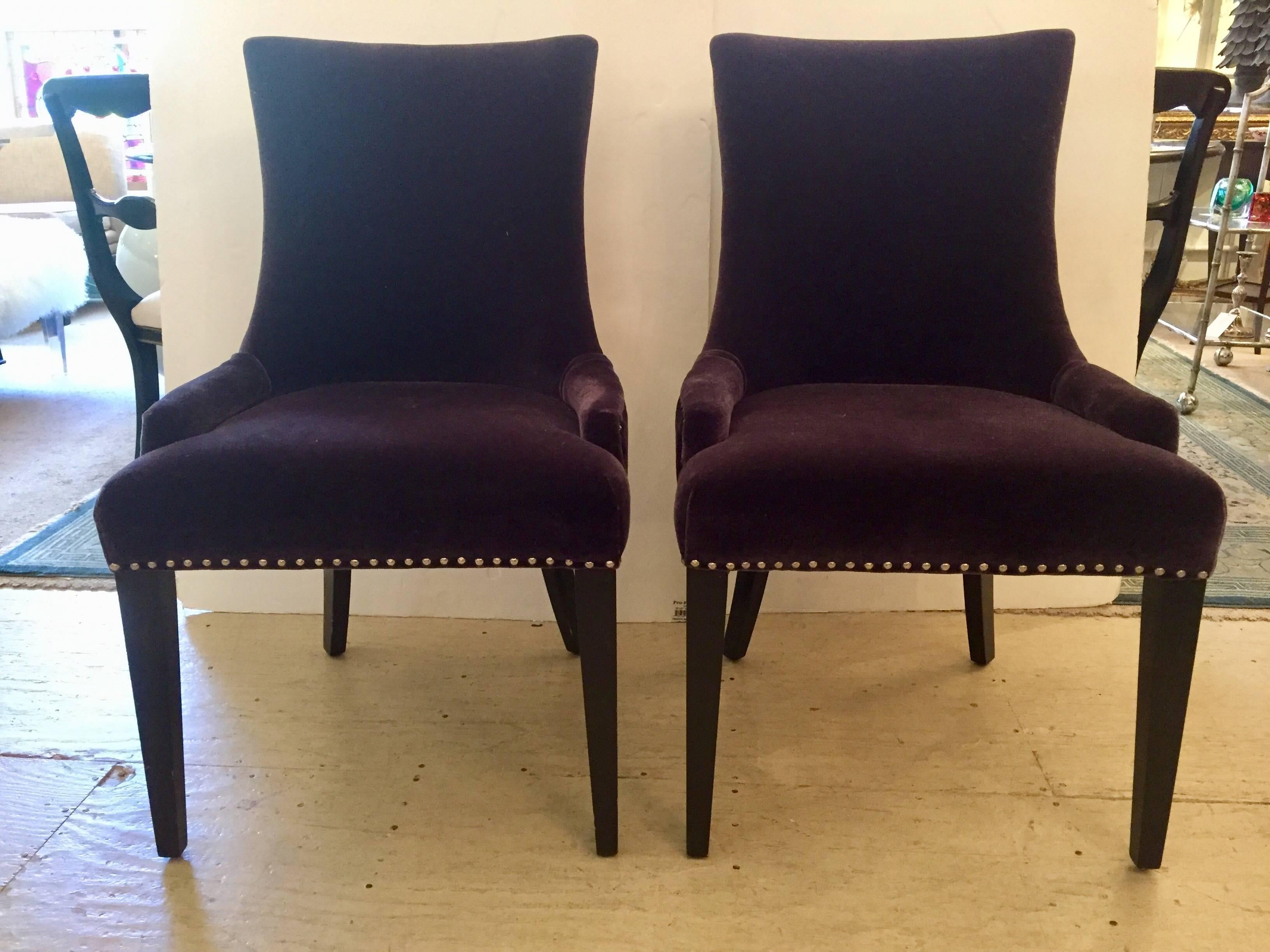 American Super Chic Pair of Purple Mohair and Cut Velvet Dining or Livingroom Chairs