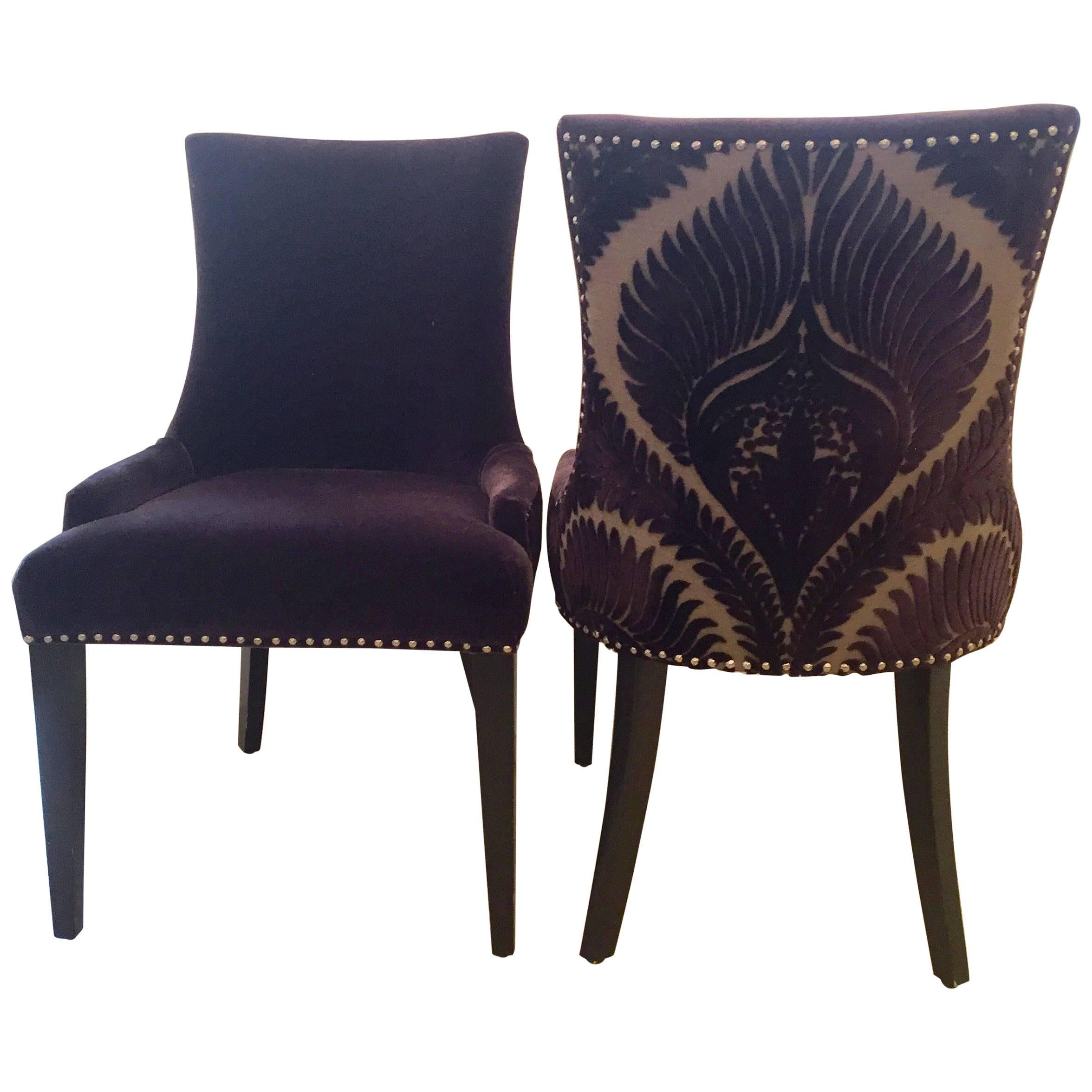 Super Chic Pair of Purple Mohair and Cut Velvet Dining or Livingroom Chairs