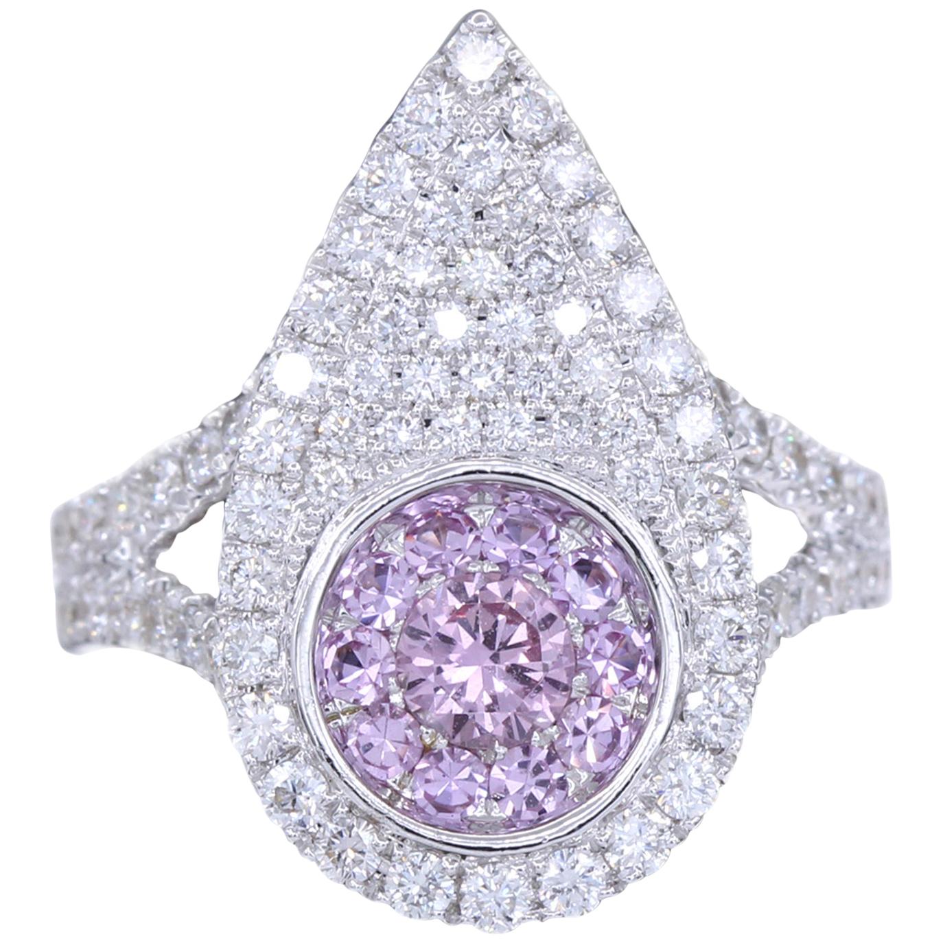Super Cluster Pink Sapphire Ring 18 Karat White Gold and Diamonds