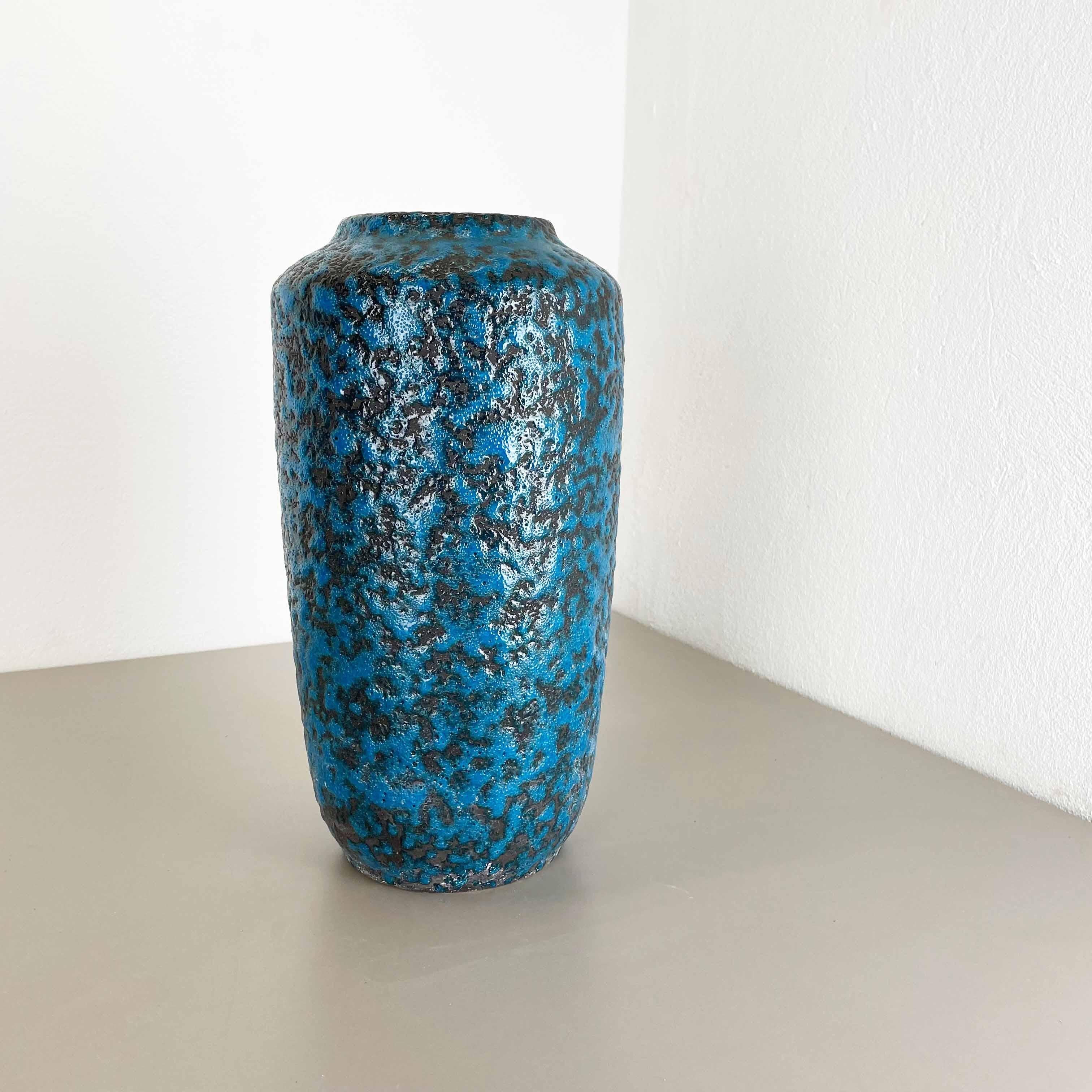 Mid-Century Modern Super Color Crusty Fat Lava Blue 38cm Floor Vase Scheurich, Germany WGP, 1970s For Sale