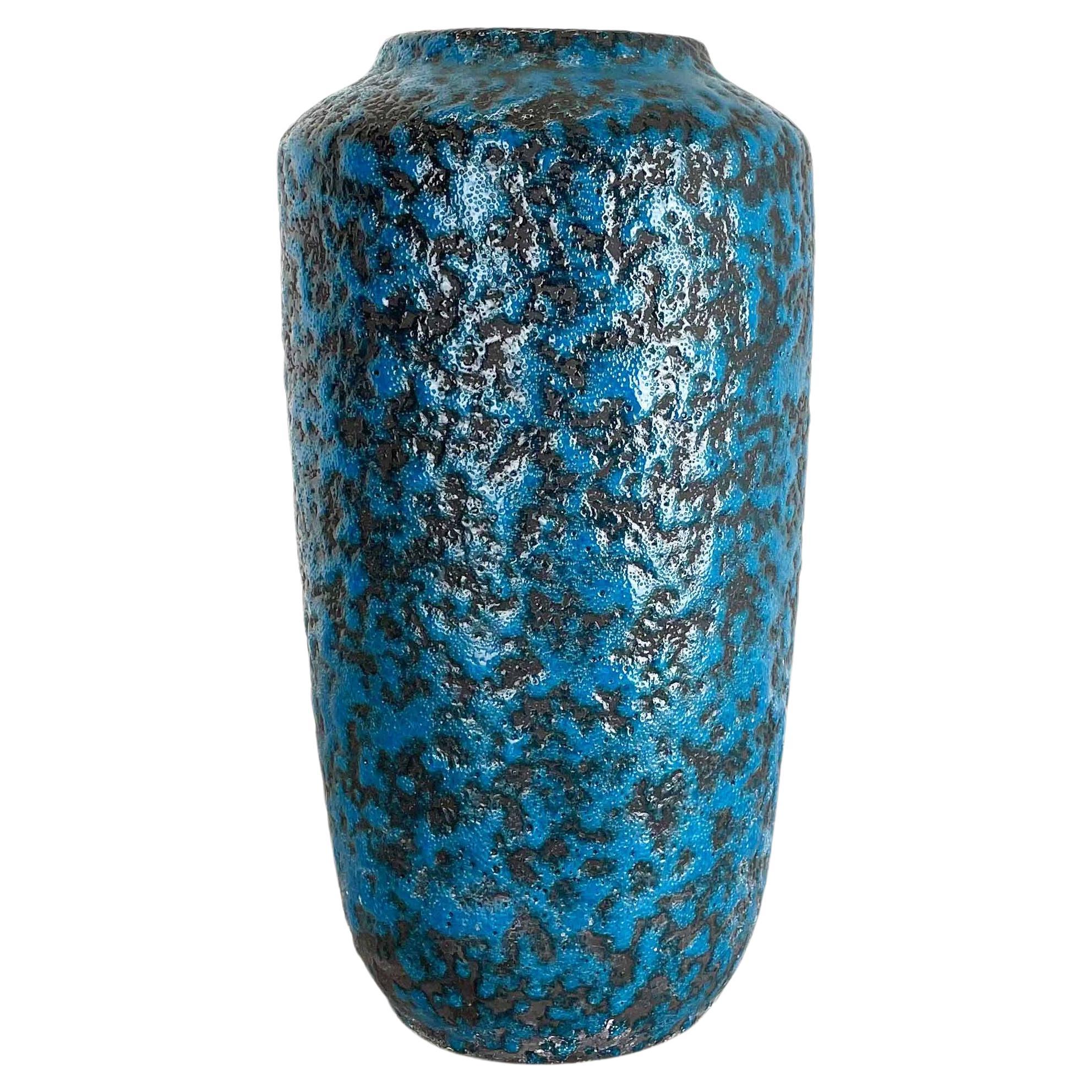 Superbe vase de sol bleu lave grasse de 38 cm Scheurich, Allemagne WGP, 1970