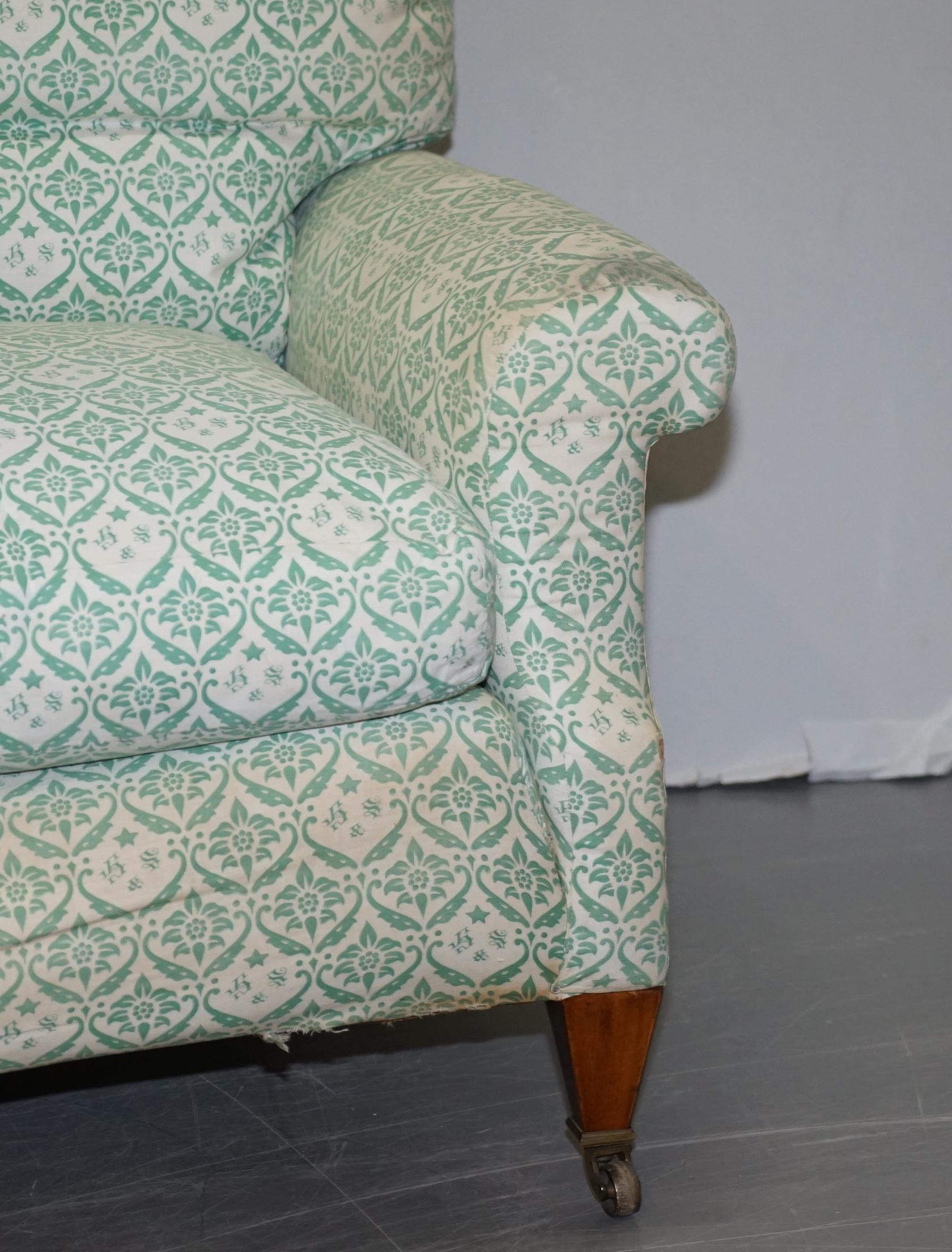 Super Comfortable circa 1920 Howard & Son's Lenygon & Morant Ticking Fabric Sofa For Sale 4