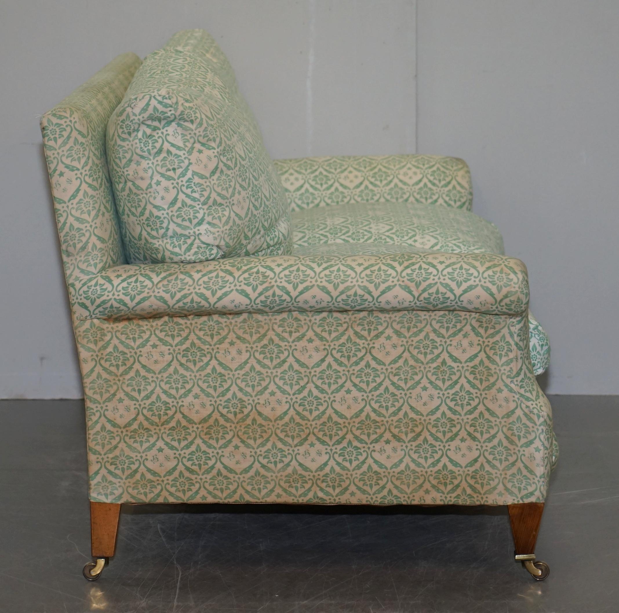 Super Comfortable circa 1920 Howard & Son's Lenygon & Morant Ticking Fabric Sofa For Sale 6