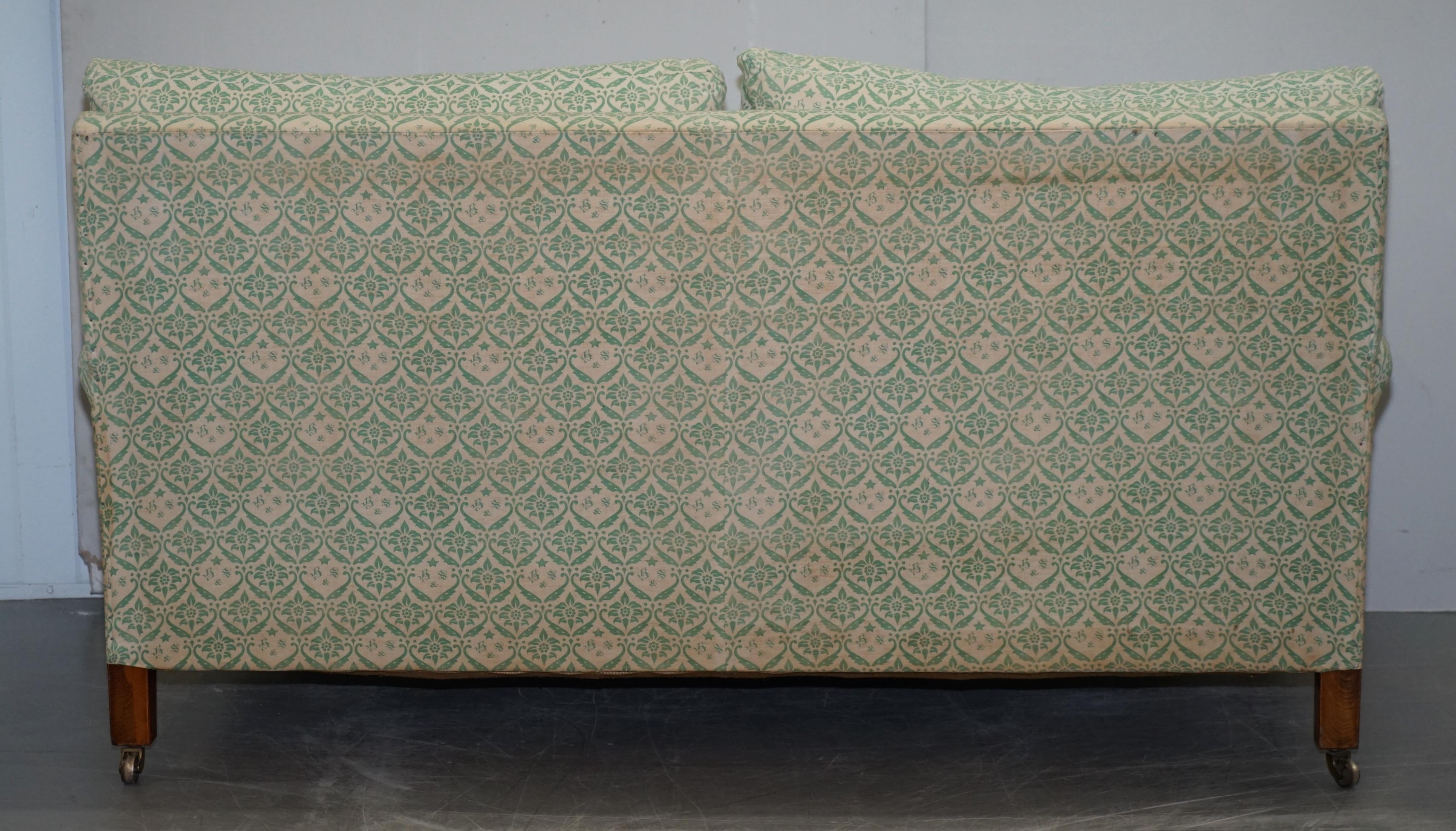 Super Comfortable circa 1920 Howard & Son's Lenygon & Morant Ticking Fabric Sofa 7