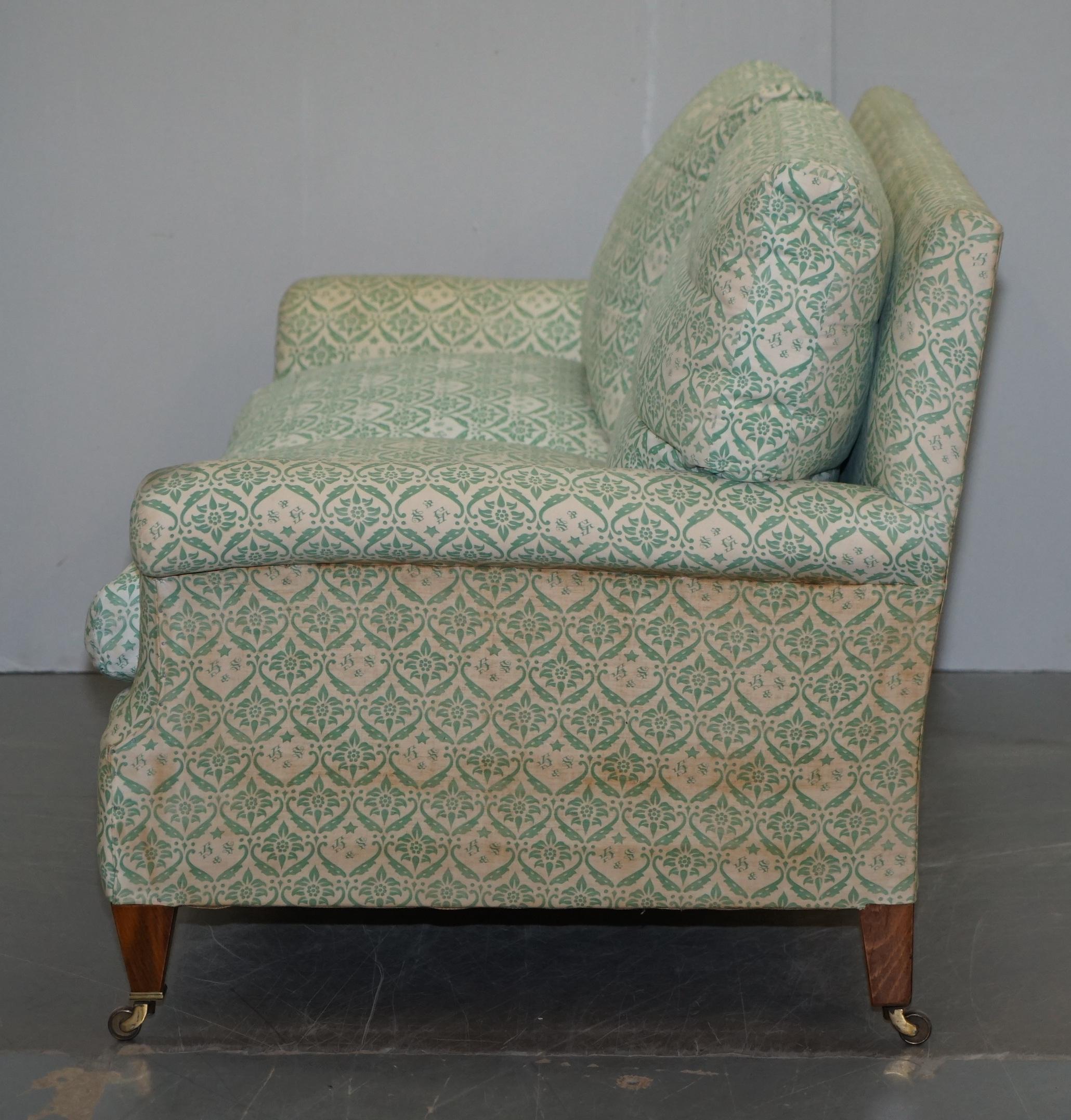 Super Comfortable circa 1920 Howard & Son's Lenygon & Morant Ticking Fabric Sofa For Sale 9