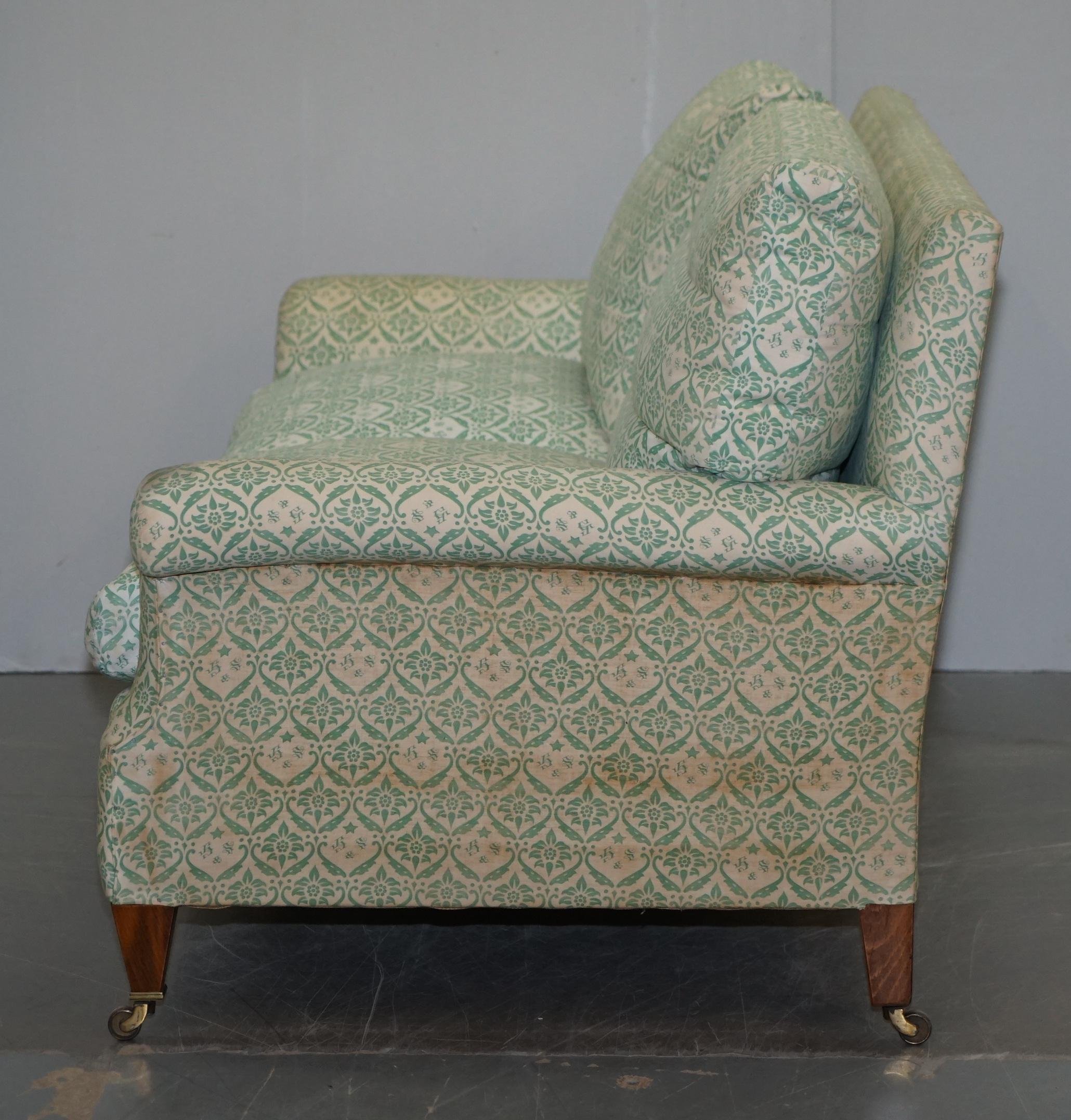 Super Comfortable circa 1920 Howard & Son's Lenygon & Morant Ticking Fabric Sofa 8