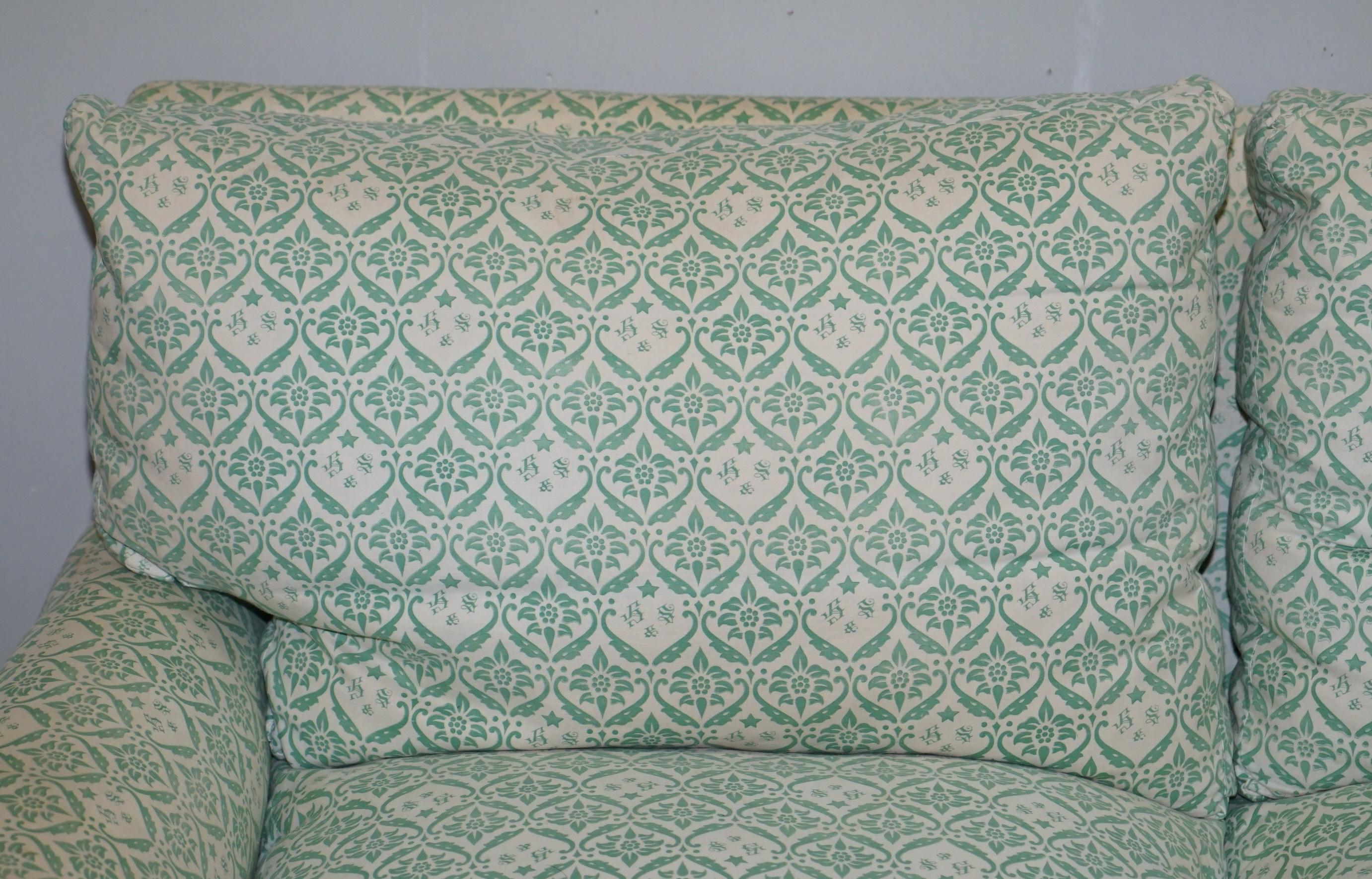 Victorian Super Comfortable circa 1920 Howard & Son's Lenygon & Morant Ticking Fabric Sofa For Sale