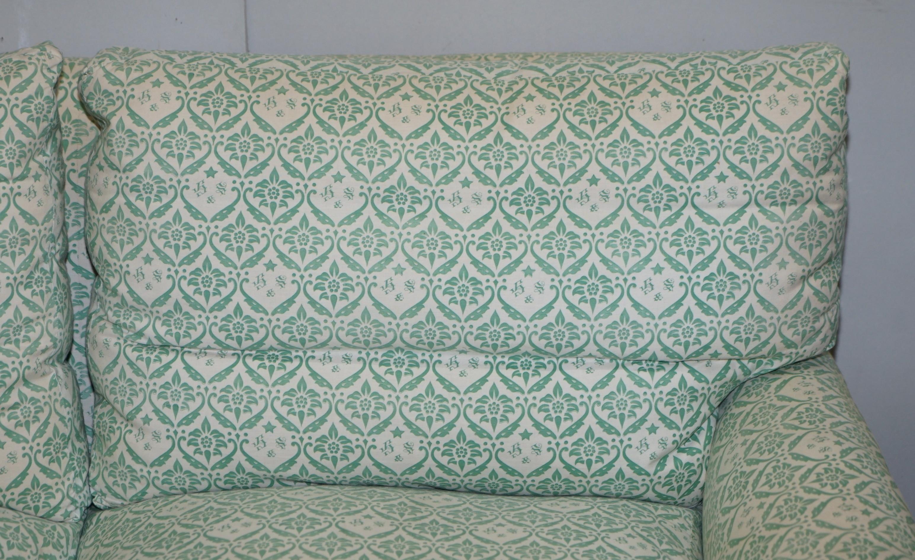 English Super Comfortable circa 1920 Howard & Son's Lenygon & Morant Ticking Fabric Sofa For Sale