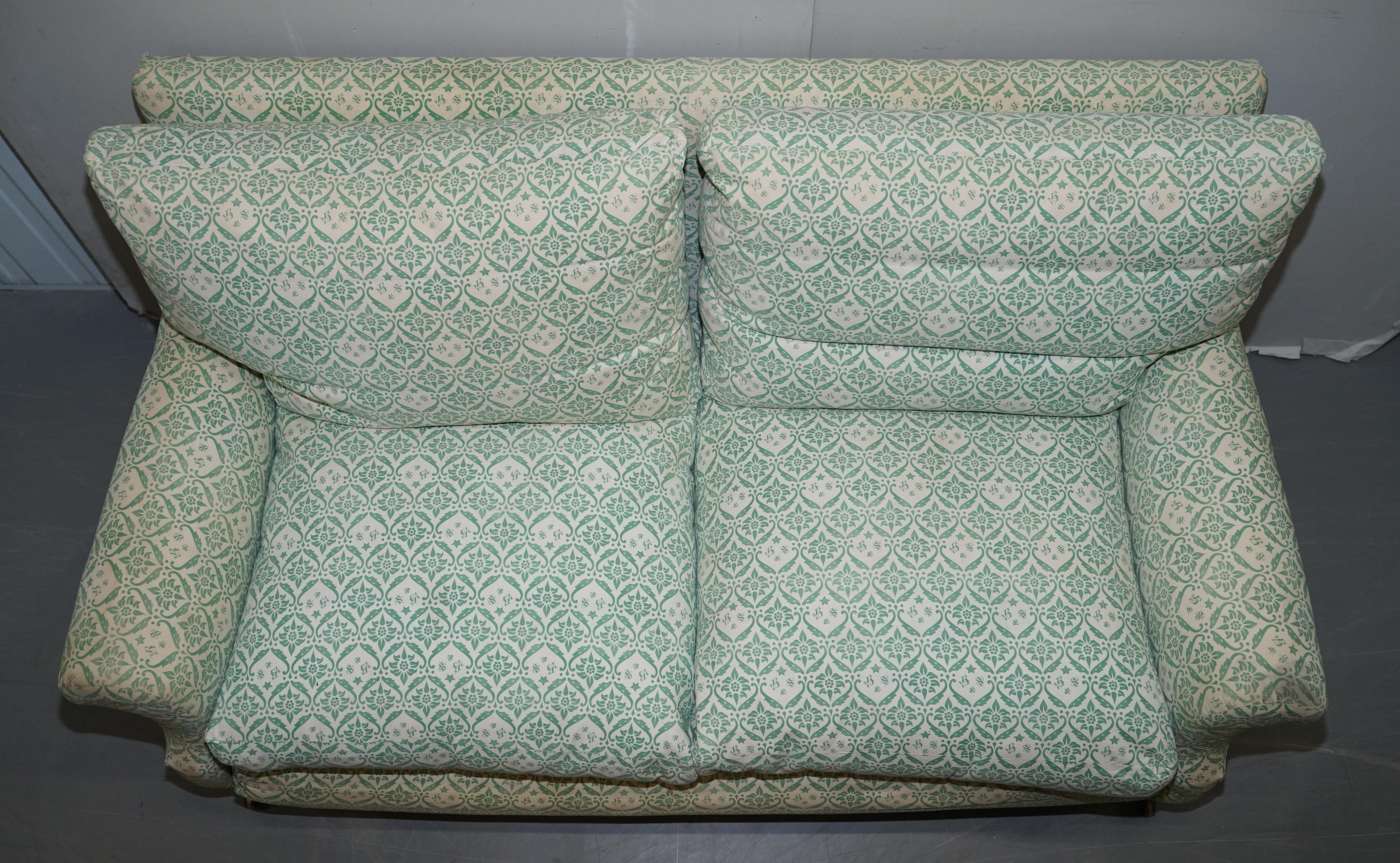 Hand-Crafted Super Comfortable circa 1920 Howard & Son's Lenygon & Morant Ticking Fabric Sofa For Sale